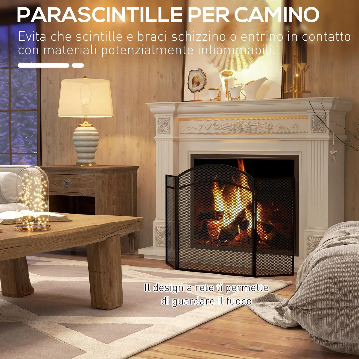 HOMCOM Schermo Parascintille per Camino Pieghevole a 3 Pannelli, Griglia per Caminetto in Metallo con Design Classico, 96x60cm, Nero