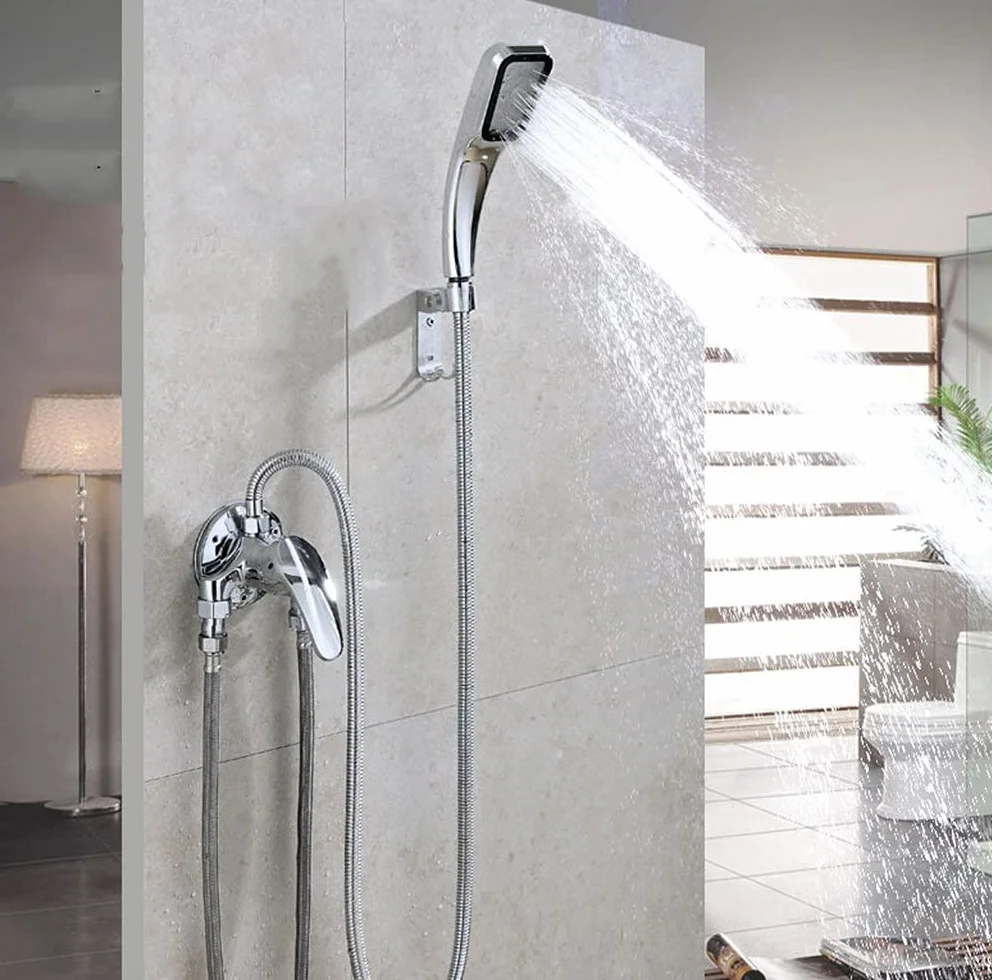 Rubinetto doccia da parete in ottone per bagno, rubinetto a una manopola per acqua fredda e calda, cromato