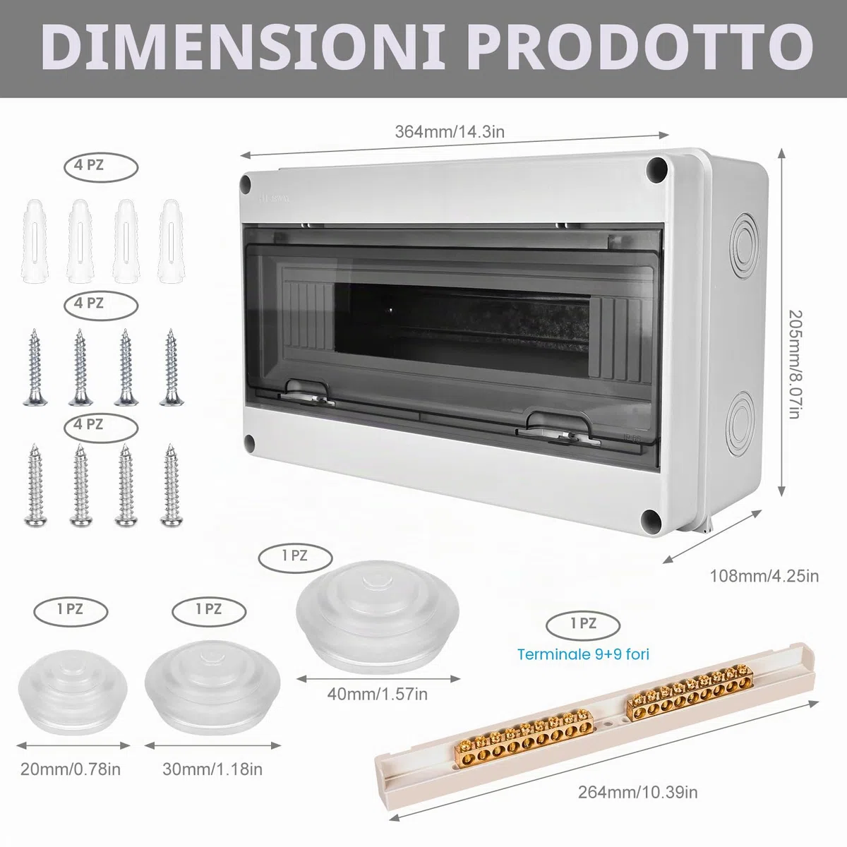 Quadro Elettrico Esterno, Scatola Elettrica da Esterno, Quadro Elettrico Interno di Distribuzione con 1 Fila, Quadro Elettrico 18 Moduli Impermeabile IP65, Scatola Elettrica da Parete per Giardino