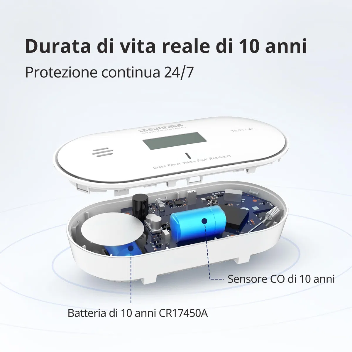 Rilevatore di monossido di carbonio, batteria sigillata da 10 anni, allarme monossido di carbonio, con rilevamento di temperatura e umidità e display LCD, allarme monossido di carbonio per la casa