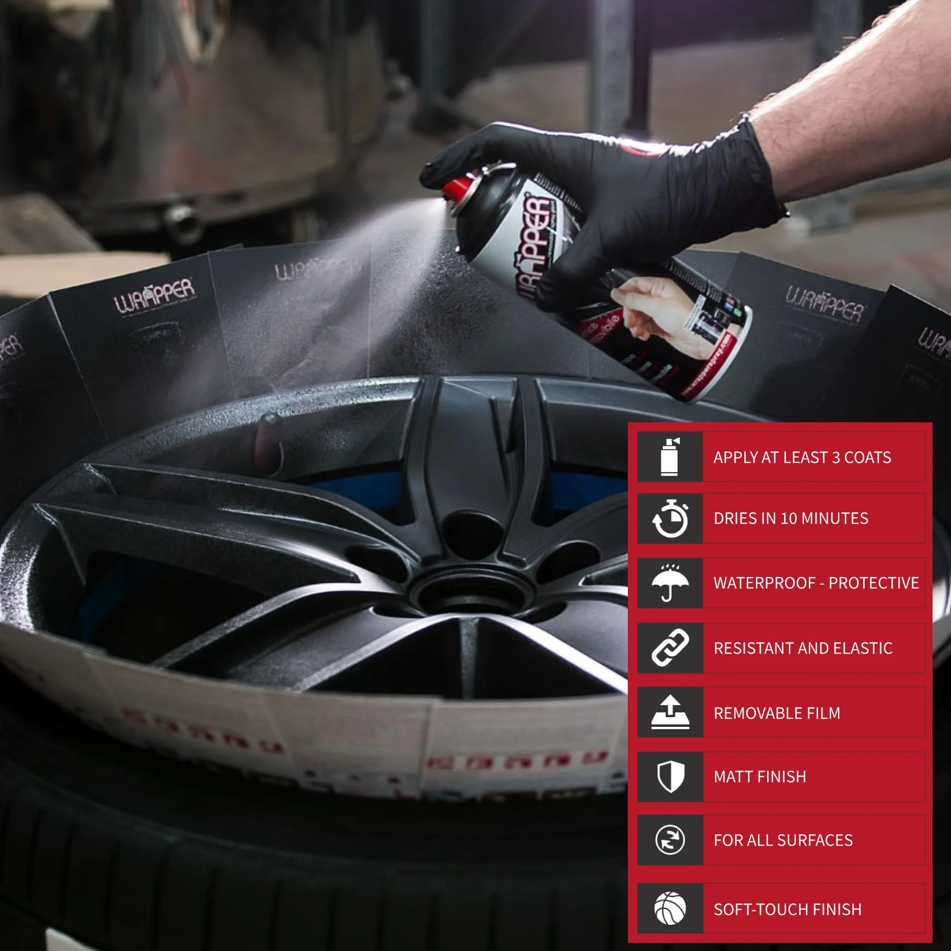 4R Quattroerre.it 16413 Wrapper Spray Nero Opaco | Vernice Removibile per Carrozzeria | Pellicola Spray Protettiva UV e Anti-Graffio | Wrapping Liquido Made in Italy
