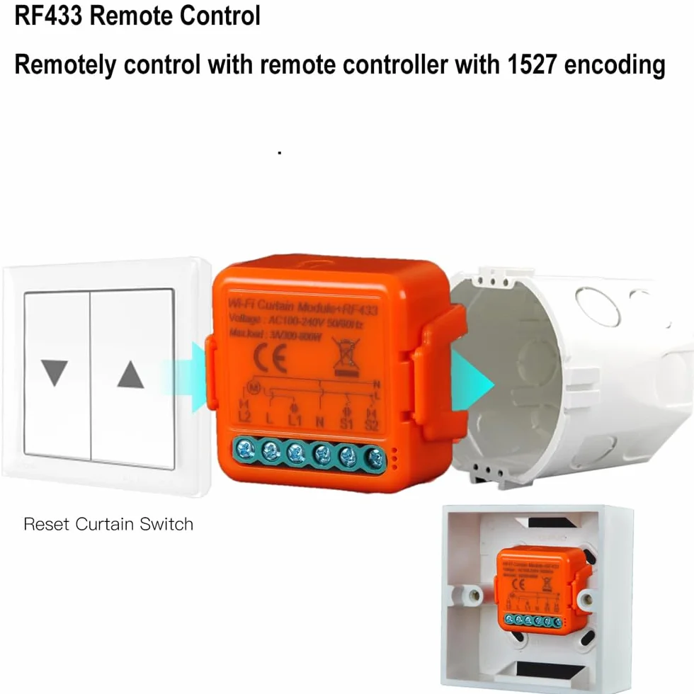 Interruttore Tapparelle RF+ WiFi, kit Telecomando per Tapparelle Elettriche, Funziona in Parallelo con Interruttore Originale, Modulo Compatibile con Alexa e Google Home, App SmartLife/Tuya