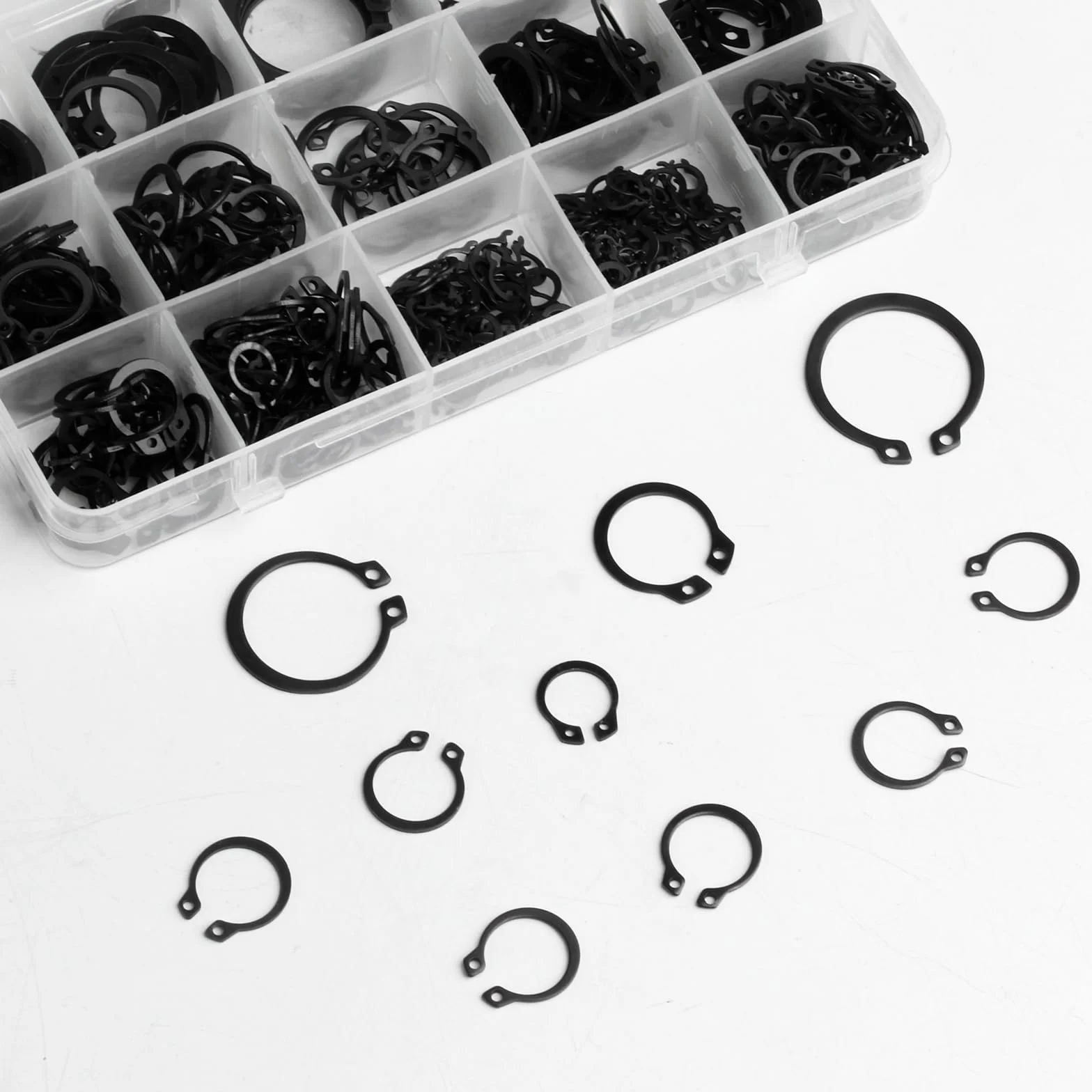 535 Pz Anelli di Sicurezza Esterni a Scatto, Anelli di Arresto Radiale, Anelli Elastici E-Clips, E-clip Anello Elastici C-Clips, Anelli d Sicurezza, Anello di Fissaggio a Clip, 19 Dimensioni/Nero