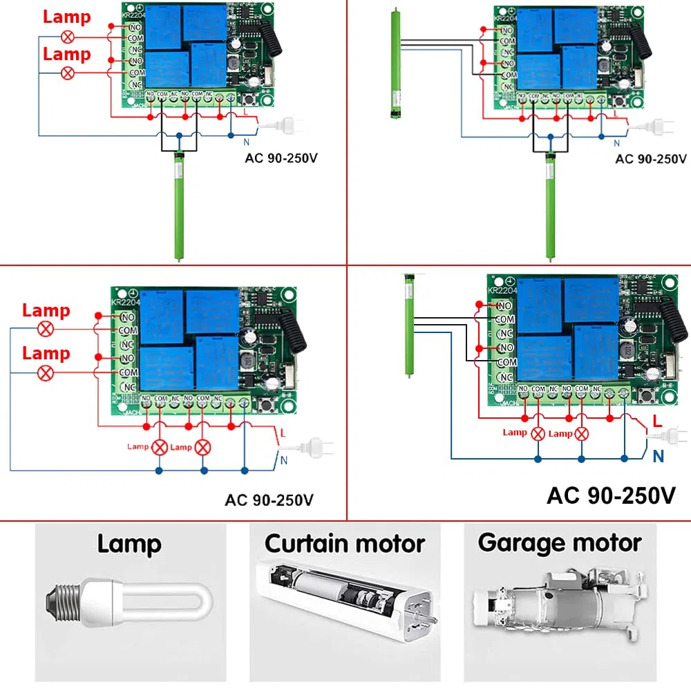 QIACHIP Interruttore di Telecomando remoto senza fili 4 canali 10A 433Mhz RF ricevitore relè con 2 trasmettitori AC 220V 230V per motore porta garage luce tenda elettrica