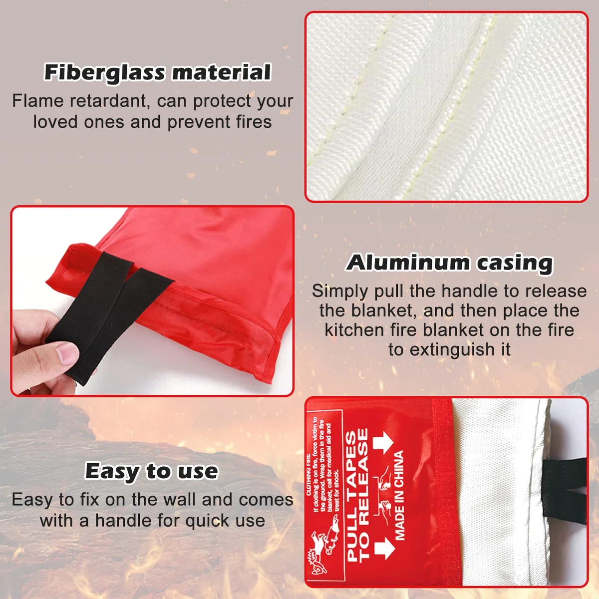 Coperta Antincendio, 2 Pezzi Telo Antincendio Antifuoco, 120 x 120cm Coperta Ignifuga in Fibra di Vetro, Antifiamma Coperta di Sicurezza Ignifuga per Cucina, Campeggio, Auto, Casa
