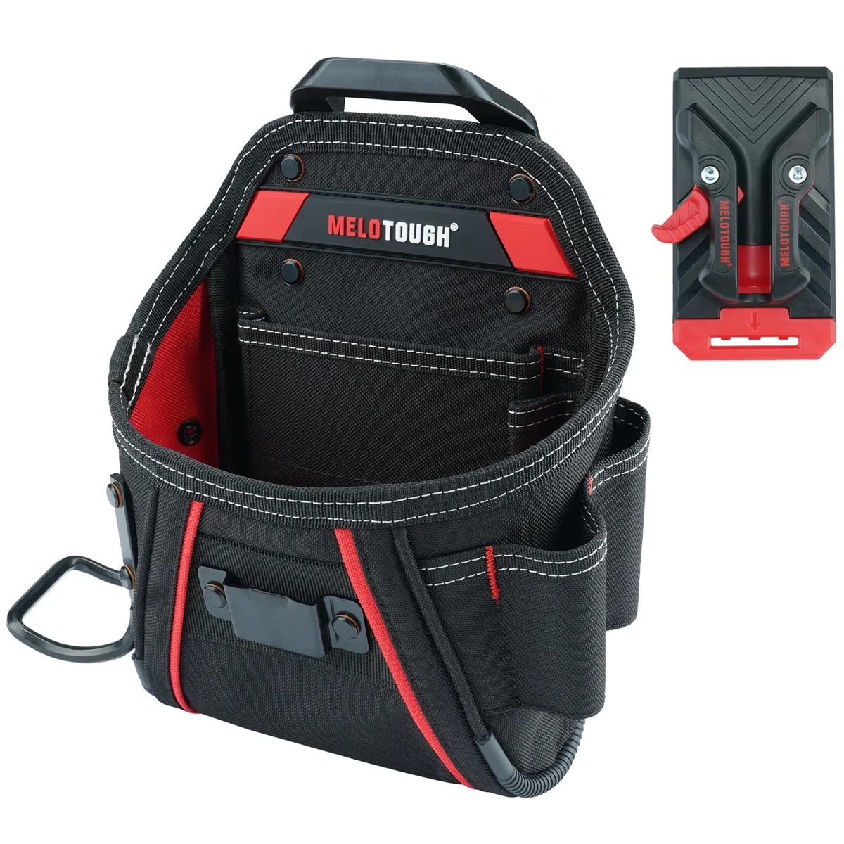 MELOTOUGH Piccola custodia per attrezzi da elettricista con vite per chiodo da lavoro Pocuh Tool Pouch con clip da cintura per attrezzi da commerciante con passante per martello fondina per attrezzi