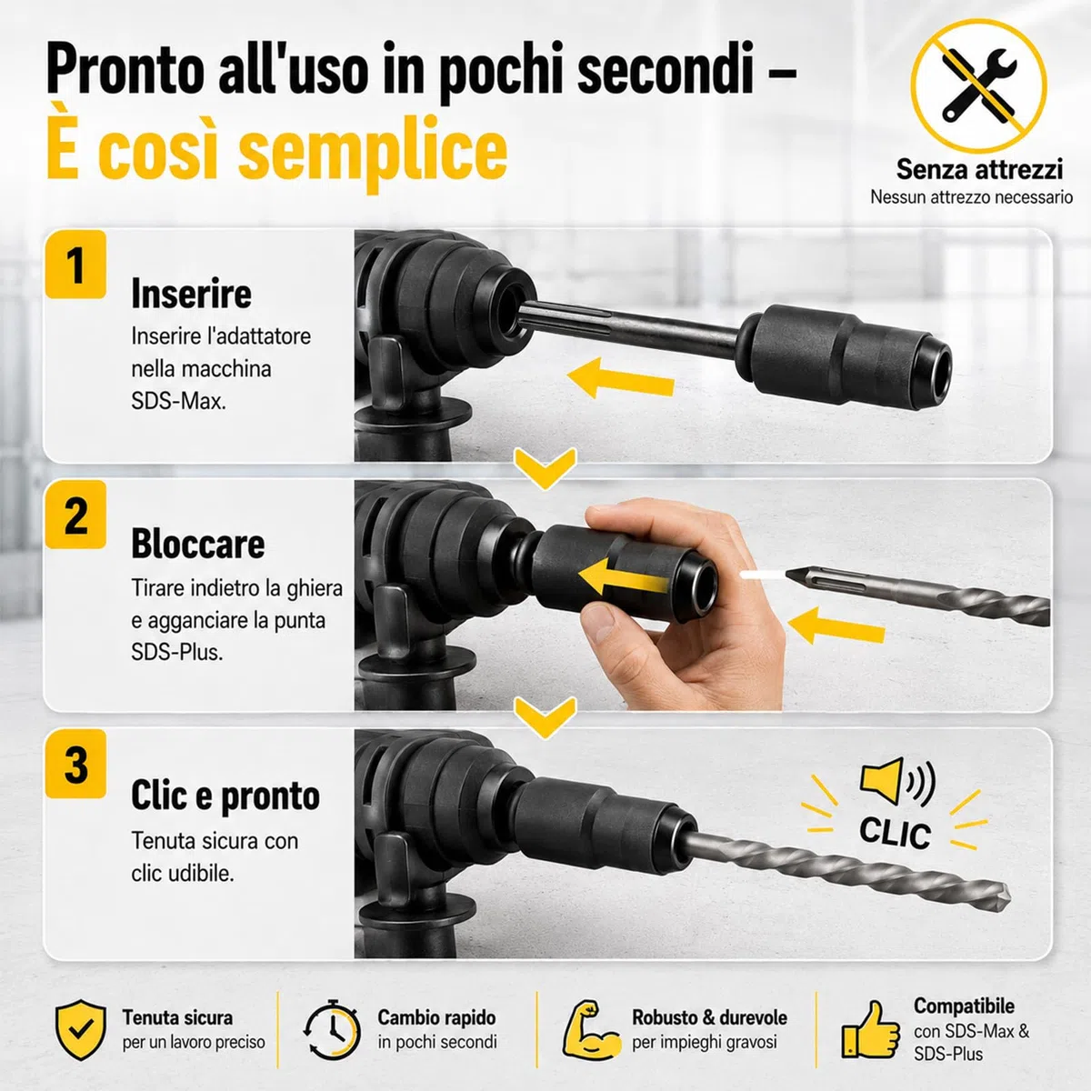 Adattatore SDS Max su SDS Plus per martello perforatore, adattatore per l'uso di punte per calcestruzzo o scalpello, adattatore SDS Max SDS Plus per attacco mandrino trapano trapano a percussione
