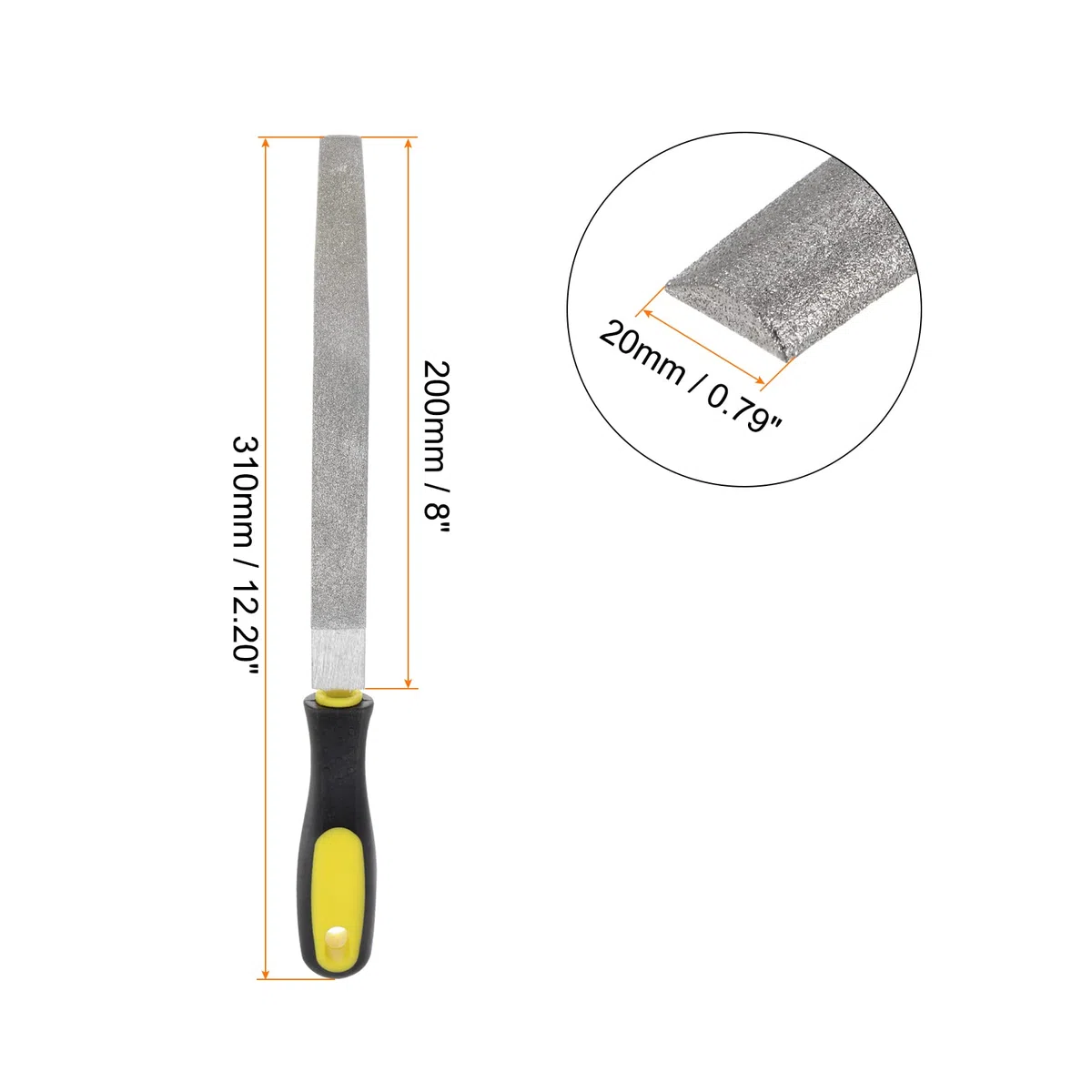 sourcing map Lima rivestita di diamante 8 Pollice 80 Grane Mezzo Rotondo File Strumenti con Manico in Plastica per Metallo Vetro Legno Pietra Rettifica Lucidatura Incisione