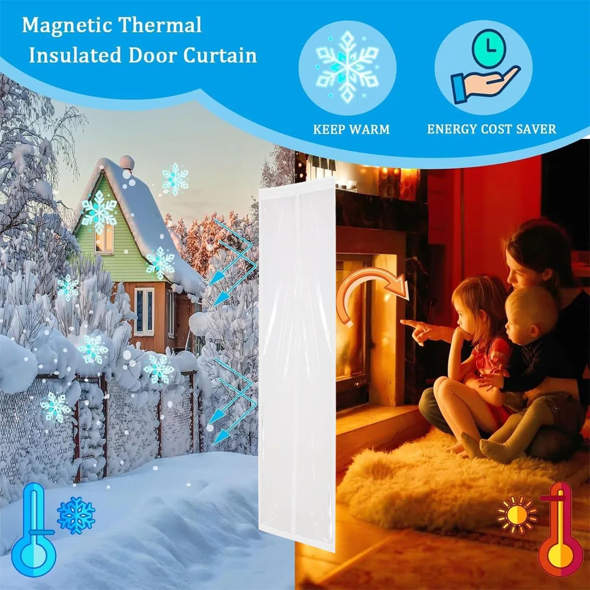 Tenda Isolante Magnetica 70x210cm, EVA Trasparente Protezione dal Freddo Tenda per Porta Inverno Termico Impermeabile Antivento Chiusura Automatica Tenda per Balcone Bagno Porta Soggiorno
