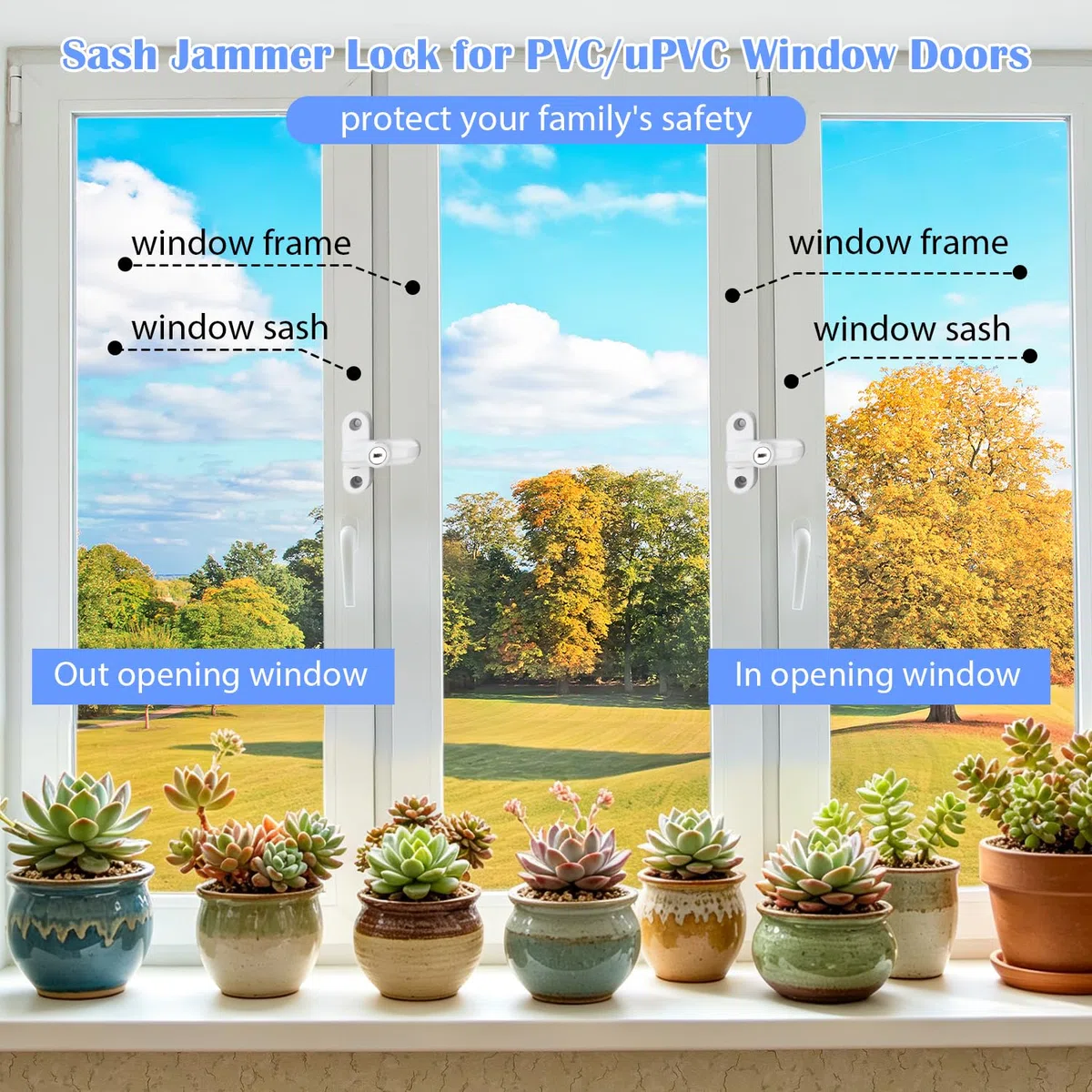 Serrature Tissit Sash Jammer, chiavi bloccanti con 2 chiavi, per porte e finestre in PVC UPVC