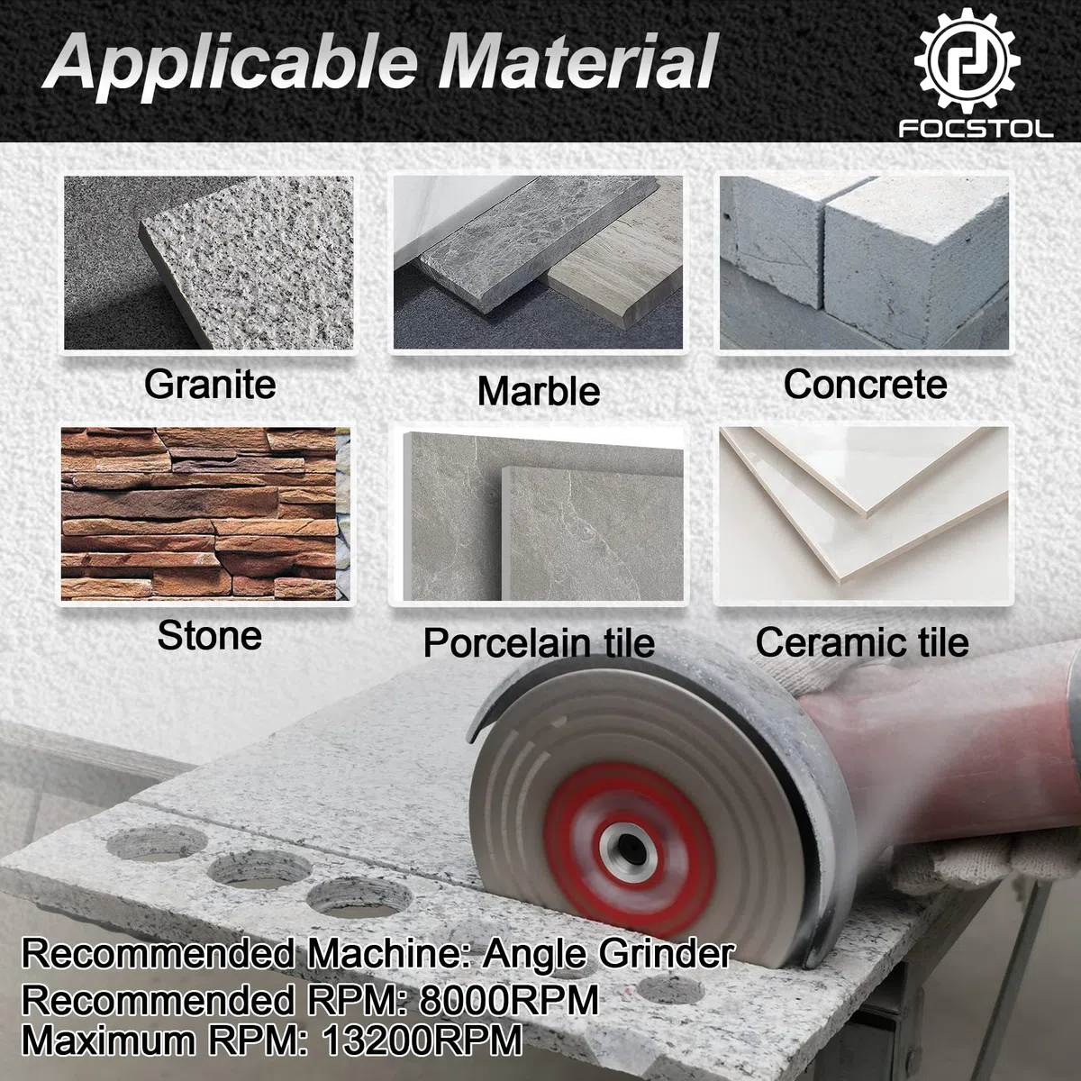 FOCSTOL Disco Diamantato 115mm - Doppio lato Taglio Macinazione Lama Diamantata per Granito Marmo Porcellana Ceramica Piastrella Calcestruzzo con M14 Filettatura