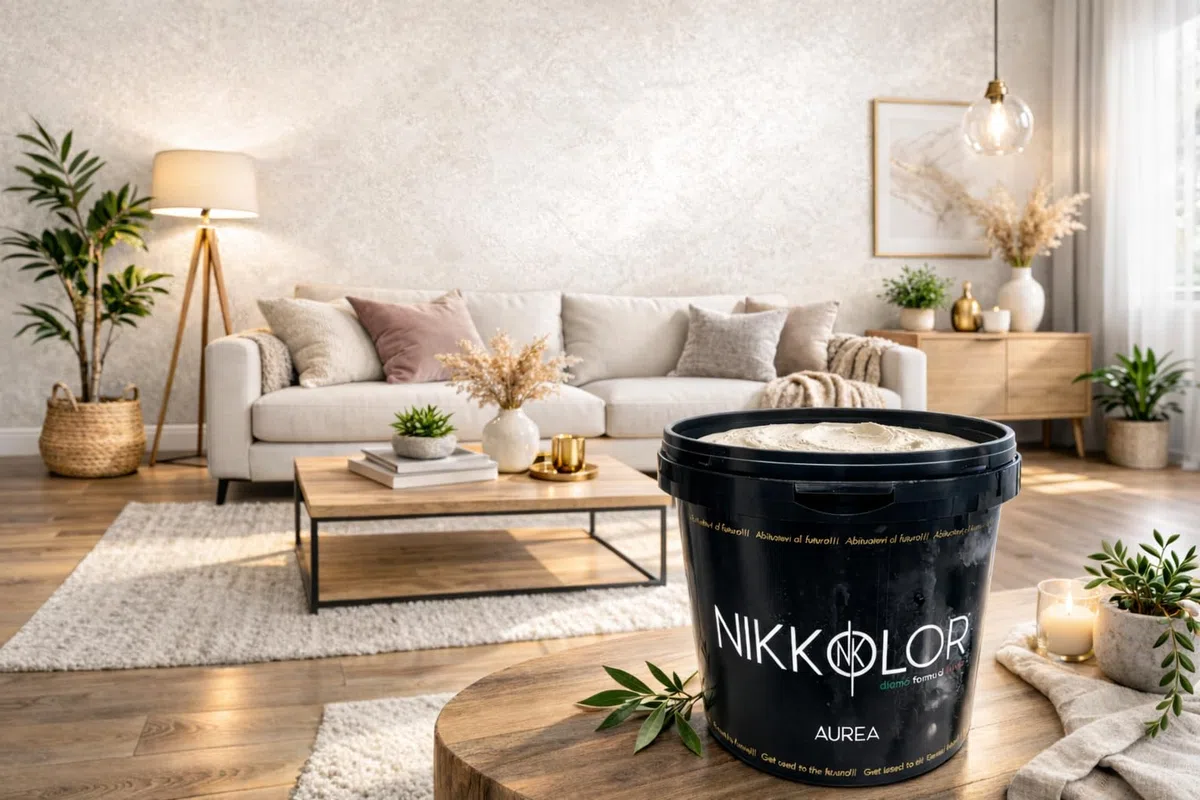 Nikkolor Aurea - Pittura Antimuffa Effetto Sabbiato - 1 L - Bianco Opaco | Si applica su pareti già tinteggiate senza primer, pronta all'uso con resa di 10-12 m²