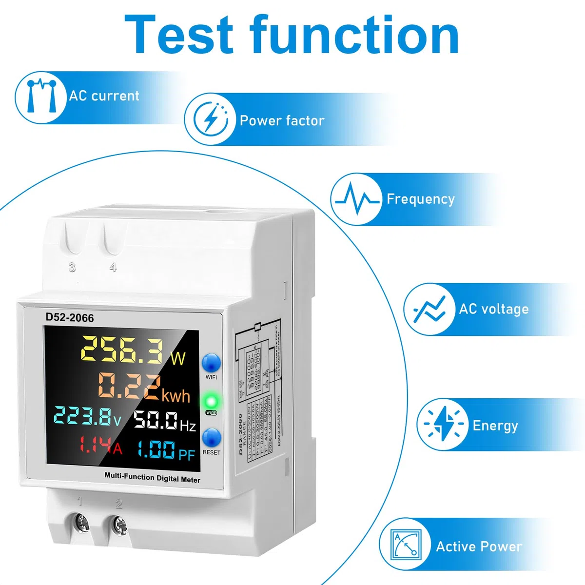 WiFi Contatore Energia Elettrica Monofase, 6 in 1 Multifunzione Misuratore Contatore AC 40-300V 100A Elettrico Amperometro Voltmetro DIN Misuratore di Elettricità con Display LCD