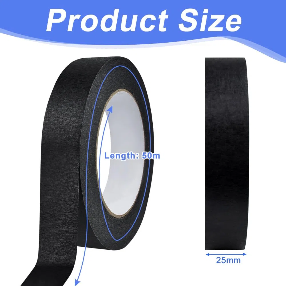 NAROSEBE 3 Rotoli Nastro Adesivo di Carta per Pittura 25 mm x 50 m Nastro per Mascheratura Nastro Adesivo Carta Protezione Multiuso Nastro Professionale per Pittura, Artigianato e Fai-da-Te - Nero