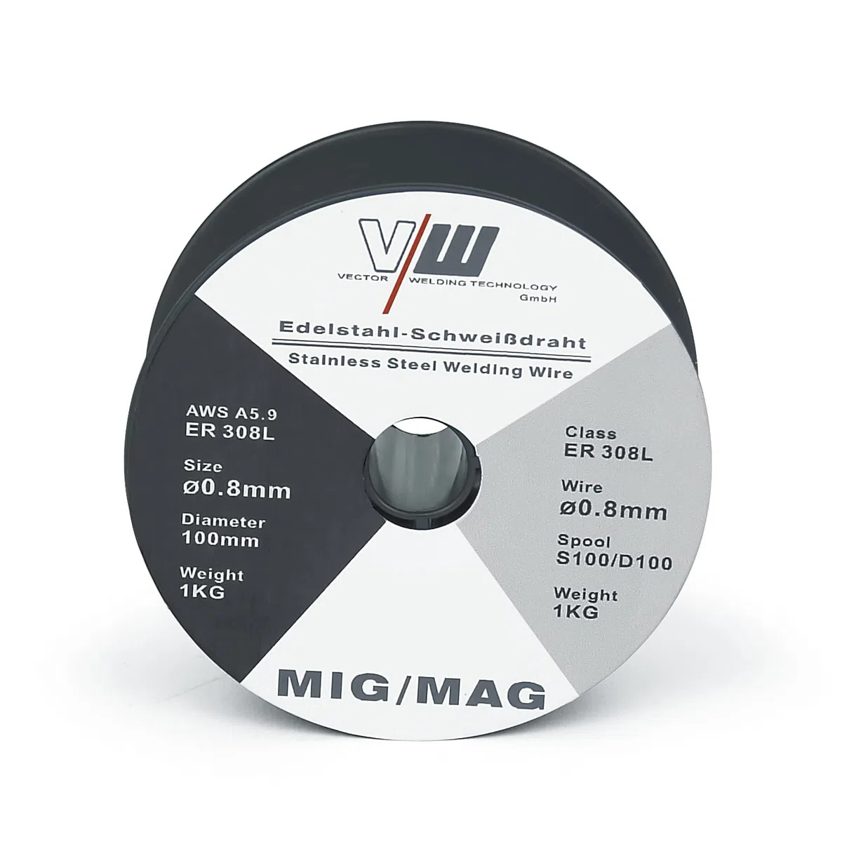 VECTOR WELDING Filo Inox per Saldatura MIG/MAG ER308L - 0.8mm 1kg - Bobina D100 S100 - Filo Animato Acciaio Inossidabile e Continuo per Saldatrice - Materiale d'Apporto per Acciaio