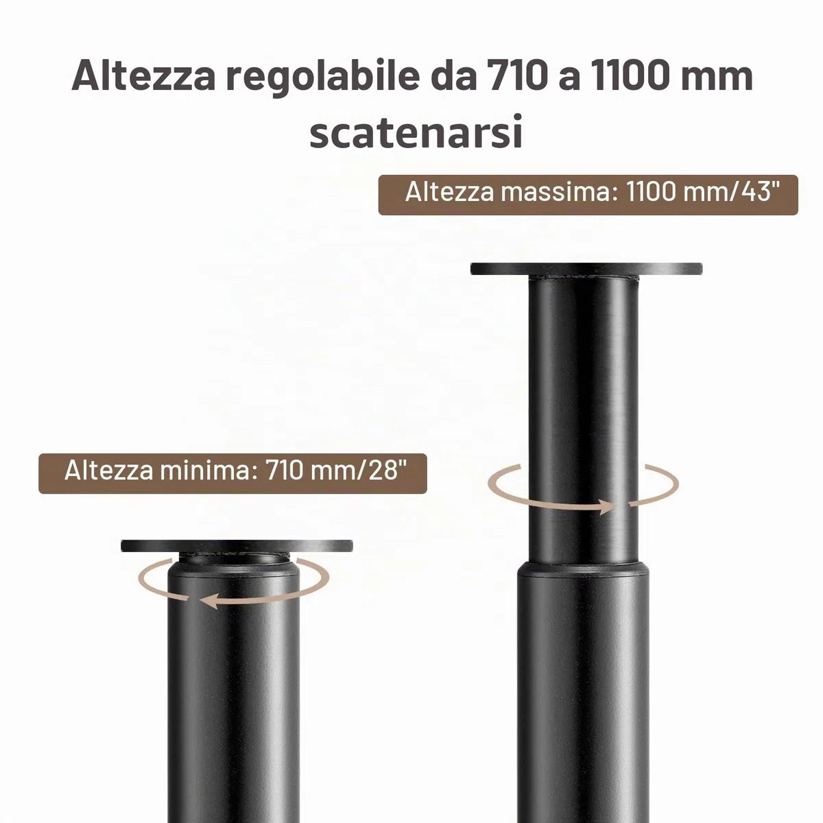 Gambe telescopiche da 710-1100 mm, regolabili in altezza, in metallo, colore nero