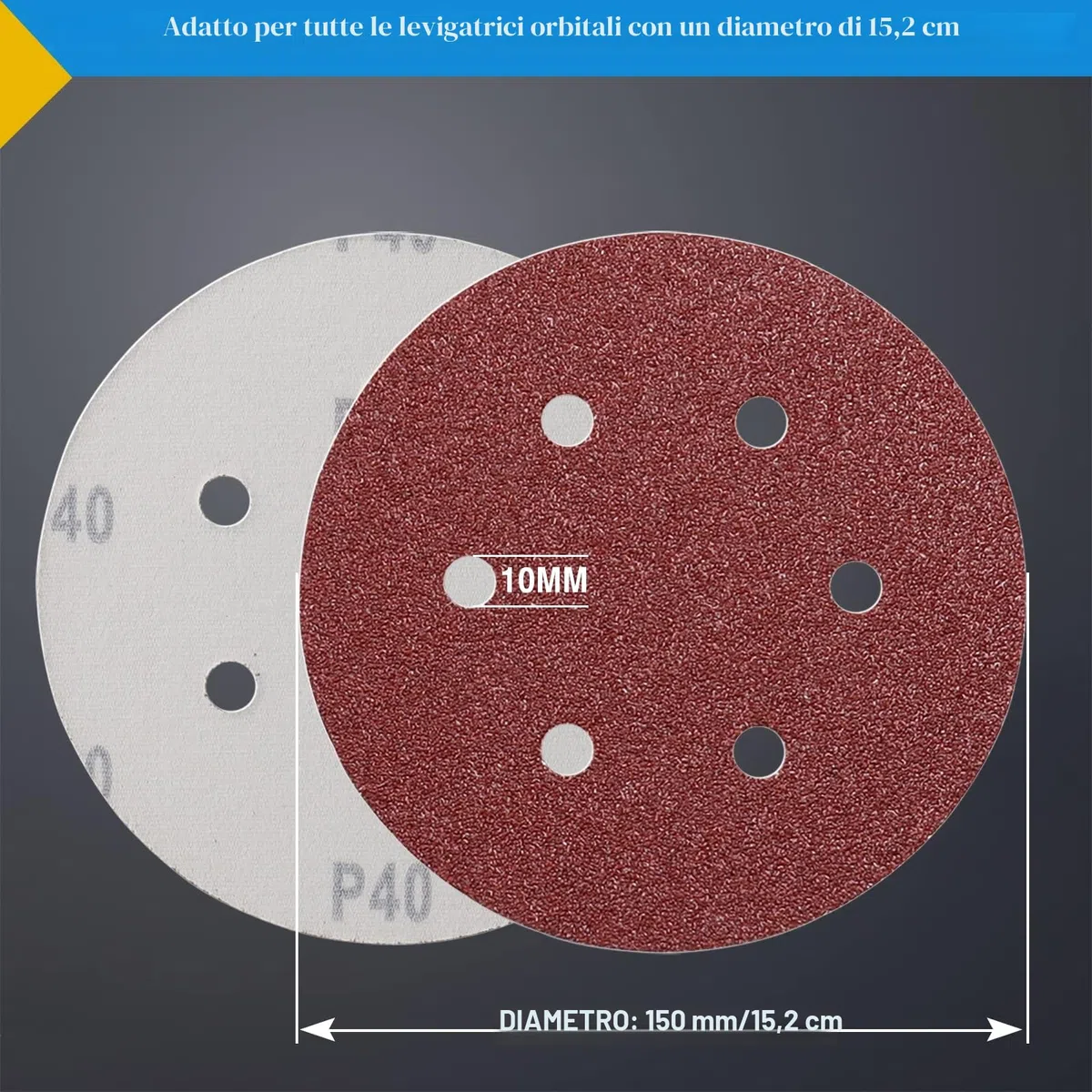 STEBRUAM Dischi Abrasivi 150mm 6 Fori Grana 80 Carta Vetro Abrasiva per Levigatrice Orbitale - 45 Pezzi