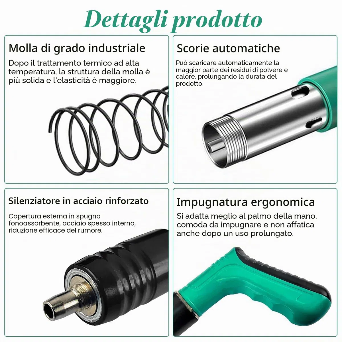 Pistola Sparachiodi, Sparachiodi Aria Compressa Manuale, Spara Chiodi per Cemento e Ferro, Chiodatrice con 100 Chiodi Rotondi - per Acciaio e Calcestruzzo - Facile da Usare