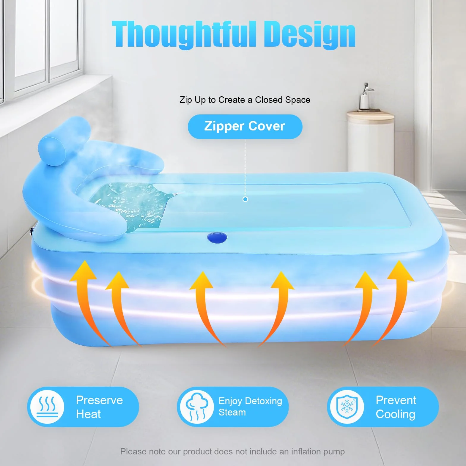 Vasca da bagno pieghevole per adulti con cuscino per il collo, robusta vasca a 3 camere senza pompa, piscina mobile spa per giardino, balcone e campeggio