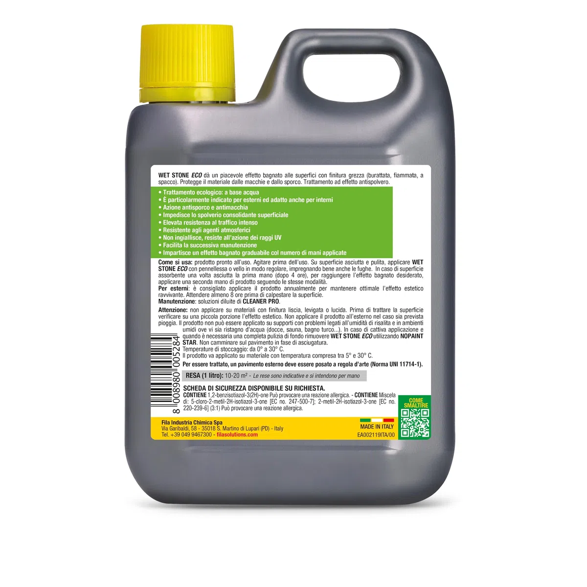 FILA Surface Care Solutions, WET STONE ECO, Protettivo Pietra Naturale Tonalizzante ad Effetto Bagnato, Idrorepellente per Pietra, Antimacchia e Antisporco, Adatto al Pavimento Esterno ed Interno, 1L