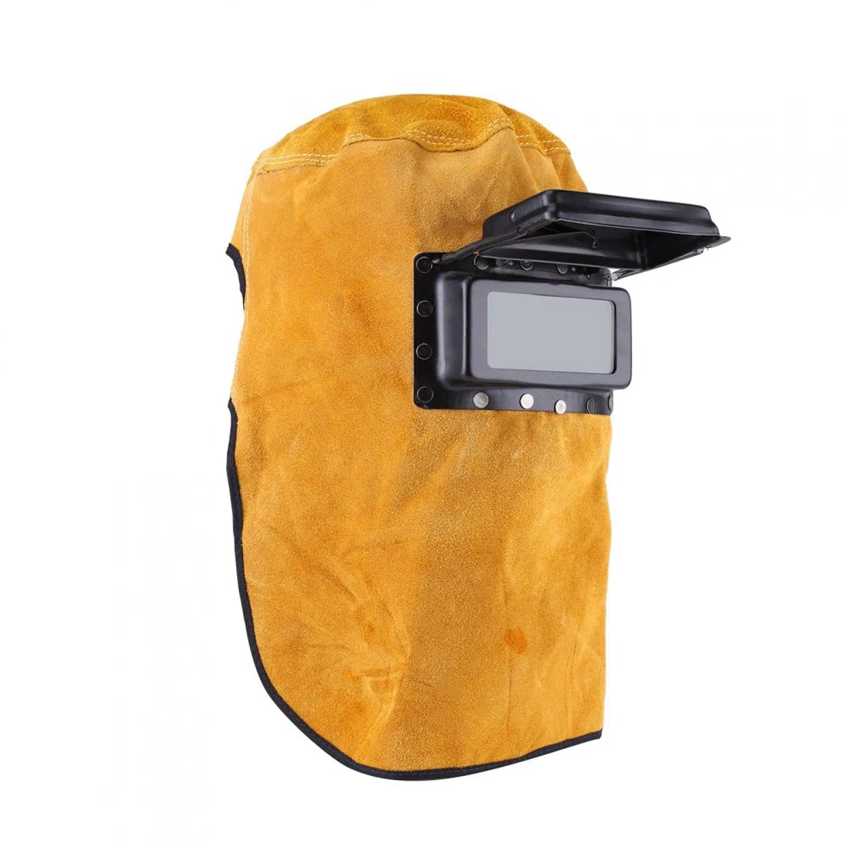 Confortevole maschera per saldatore in pelle con cappuccio da lavoro Maschera per saldatura traspirante resistente al calore con lente