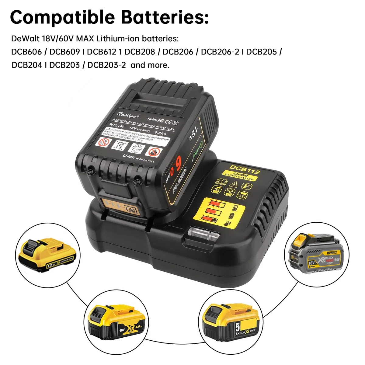 Batteria carica agli ioni di litio 10,8 V -18V per caricatore DeWalt Caricabatterie DCB112 DCB115 XR Multi Voltage