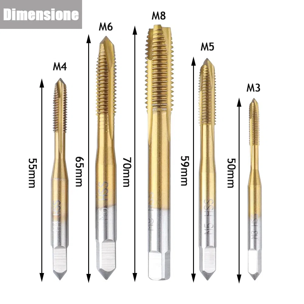 5 Pcs Maschi per Filettare Tappi Punta da Trapano Con Filettatura Metrica Adatta per M5 Rapano Elettrico a Filetto Dritto per Flauto