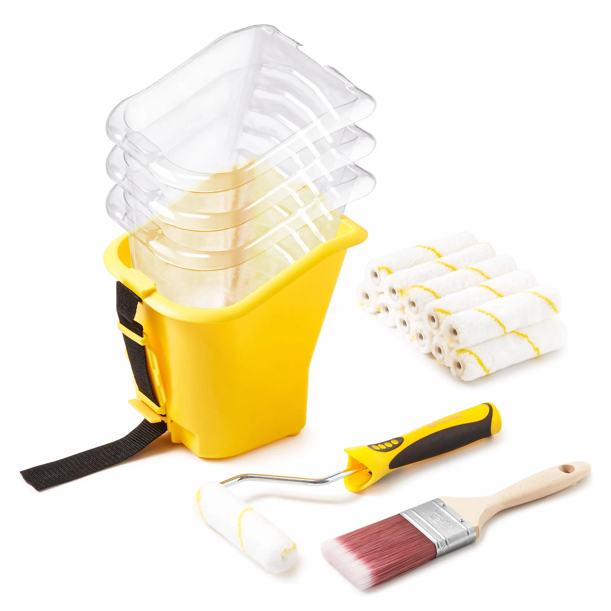 Voomey Bicchieri di vernice, secchio di vernice tenuto in mano, rullo da 10 cm, pennello, impugnatura magnetica integrata, adatto per decorazioni, riparazioni, piccoli progetti di pittura e