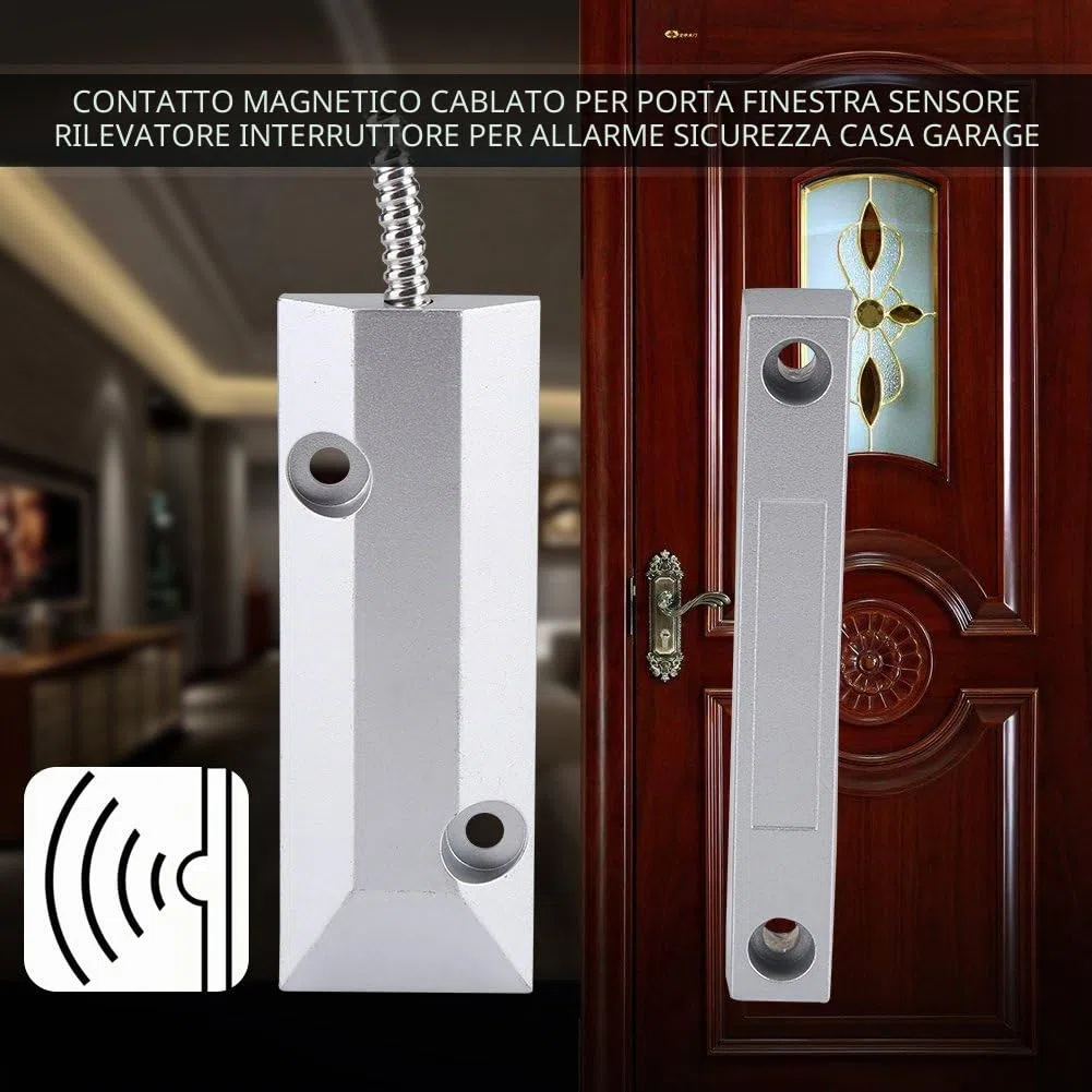 Kit di Sicurezza per Garage Domestico con sensore di Magnetico per Porte e finestre in Metallo cablato