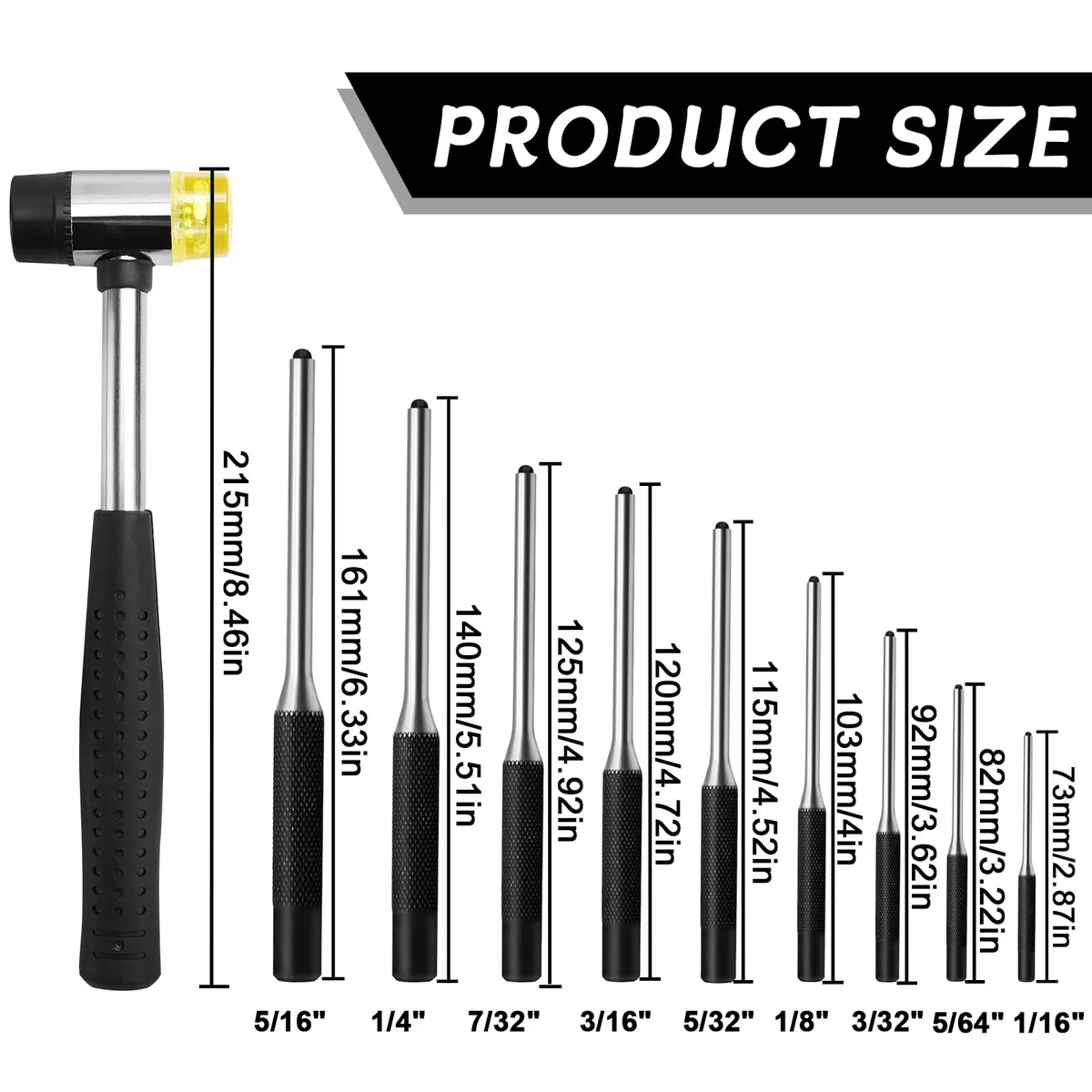 Punzoni per Perni 9 Pezzi Punzoni per Perni Cilindrici Punzoni per Perni - 1,5 mm/2 mm/2,5 mm/3 mm/4 mm/4,5 mm/5,5 mm/6 mm/8 mm