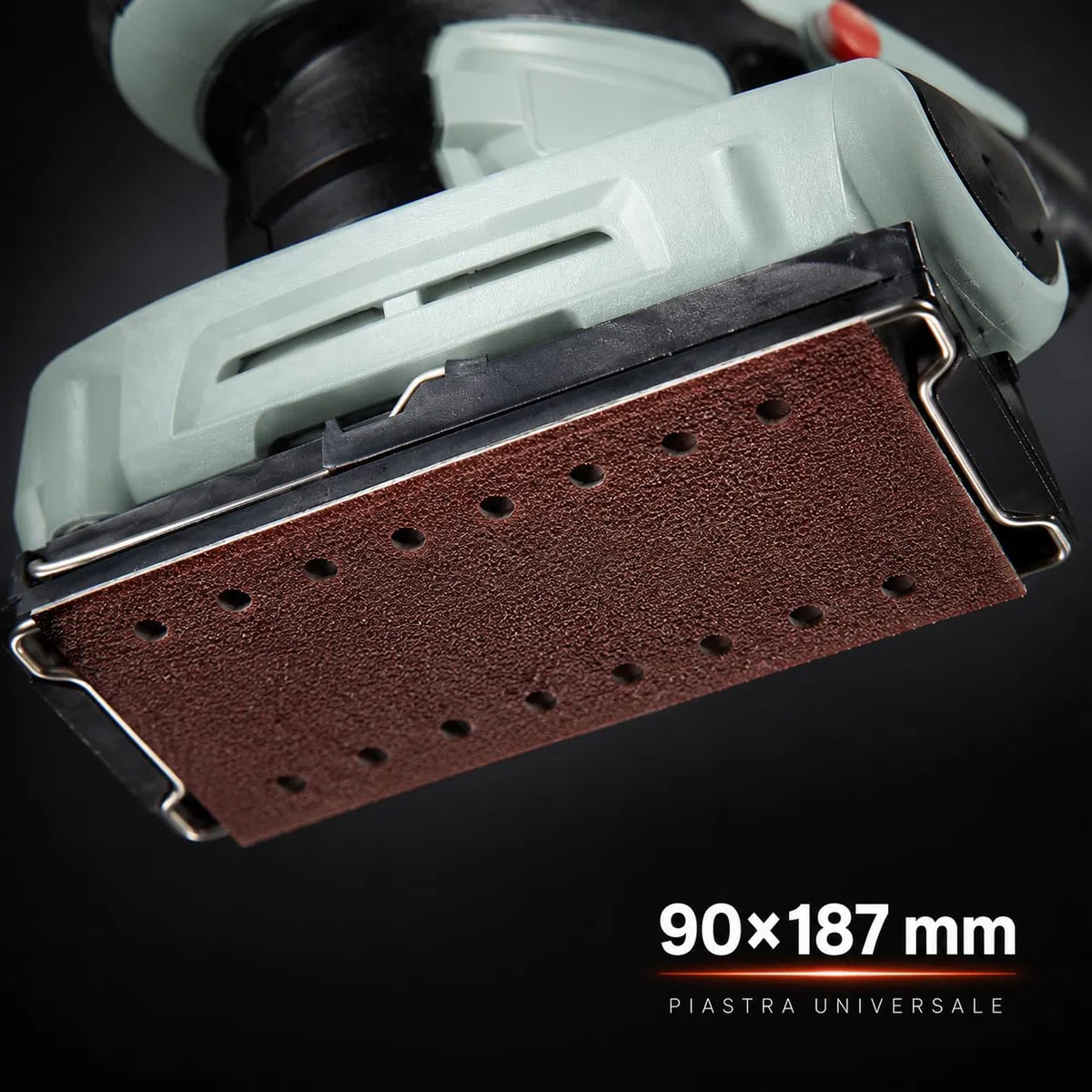 KOMBO - Levigatrice Orbitale 135W – 11.000 Giri/min, Piastra 90x187 mm, Oscillazione 2 mm, Flusso Continuo – Inclusi Foglio Abrasivo e Adattatore per Aspirapolvere