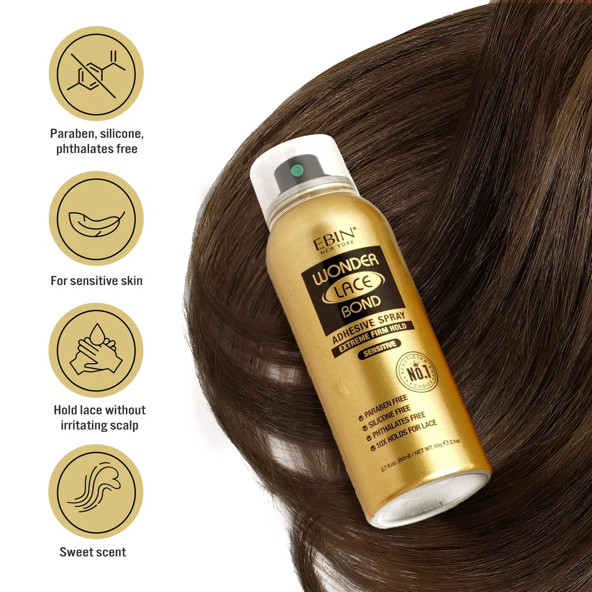 EBIN Wonder Lace Bond Spray (180 ml, tenuta estremamente ferma (sensibile)