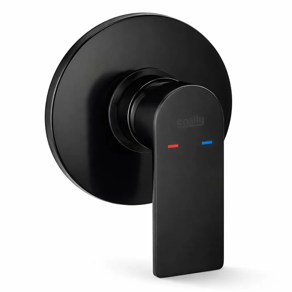 Topolenashop Miscelatore Doccia Incasso Nero Opaco – Rubinetto Doccia Monocomando a Parete in Ottone con Piastra Rotonda, con Regolazione Temperatura e Flusso | 94011