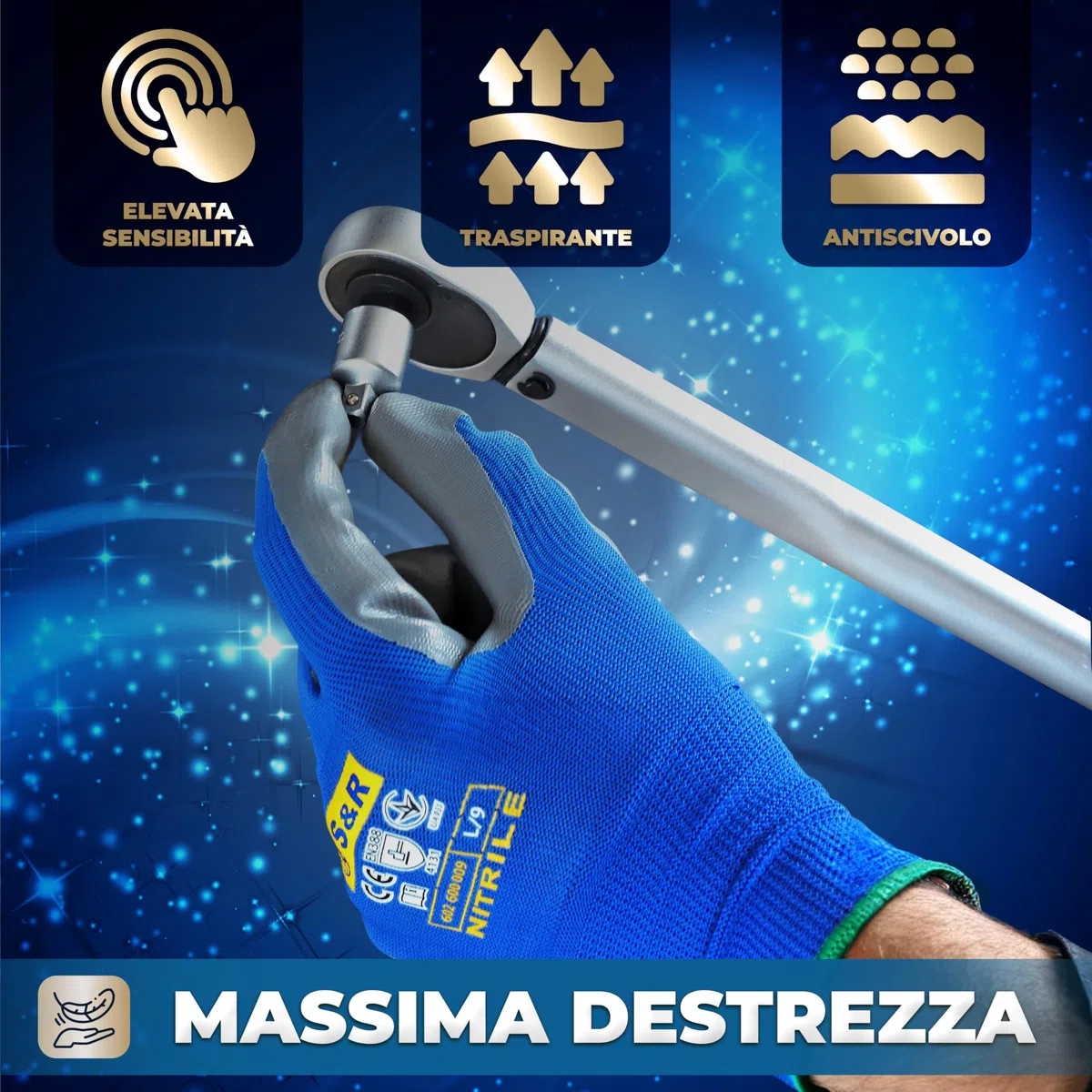 S&R 24 Paia Guanti da Lavoro Uomo in Nitrile resistente L/9. Guanti Montaggio Meccanico Giardinaggio Bricolage. Antiscivolo e antiabrasione.