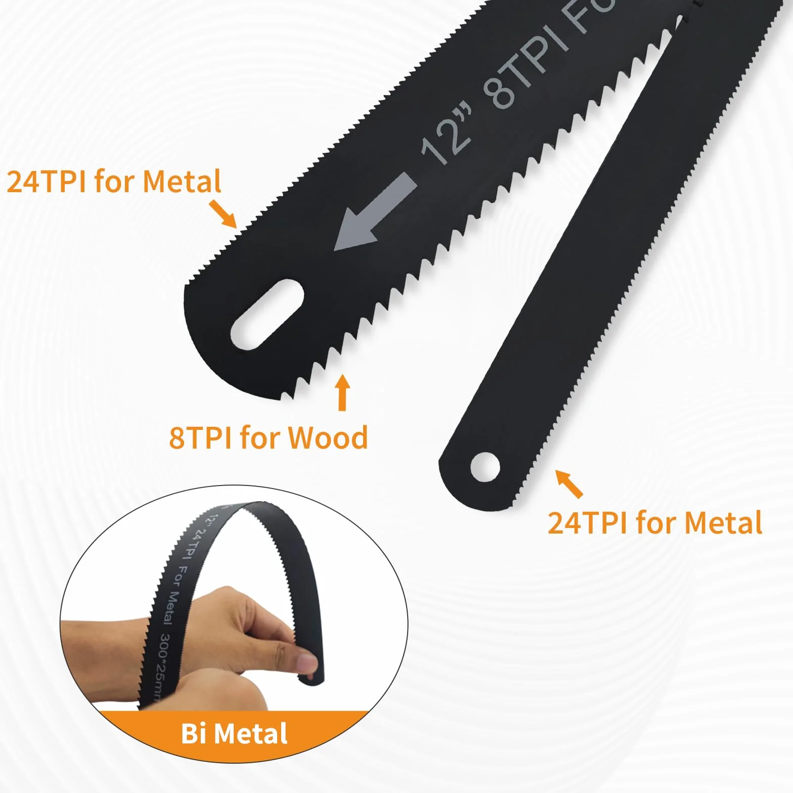 BOOSDEN Sega per metalli, 300 mm, con 3 lame intercambiabili, sega per metallo, legno, acciaio, tubi in PVC e plastica