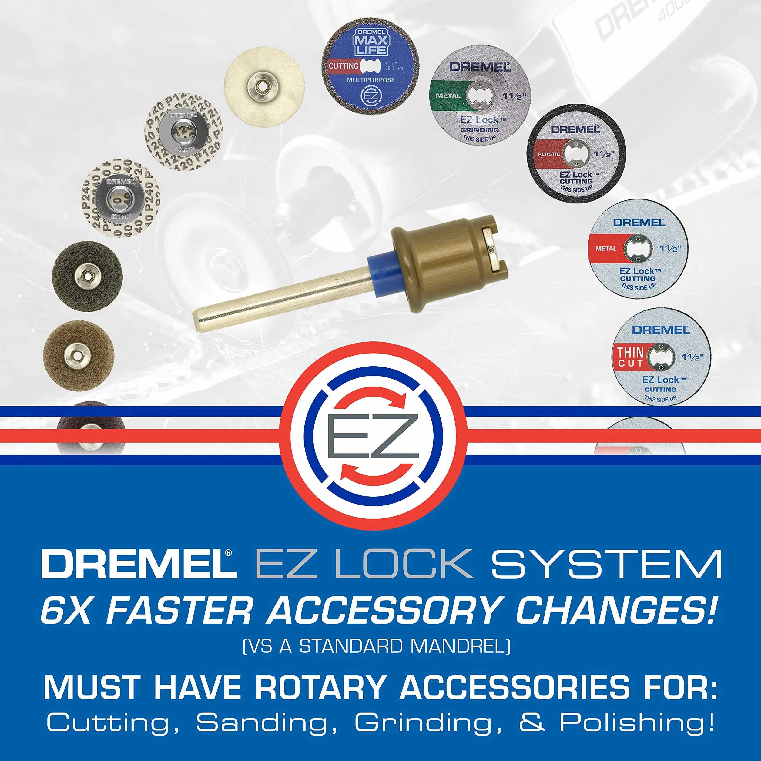 Dremel EZ406-02, EZ - Lock Starter Kit, 1 1/2" (38,1 mm) Diametro ruota, 5 pezzi in fibra di vetro rinforzato con dischi da taglio e mandrino EZ402 inclusi, accessori per dischi da taglio per utensili