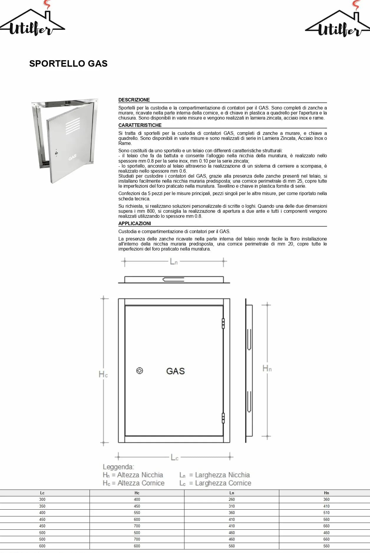 Sportelli Contatori Gas Acciaio Zincato - 50 x 70