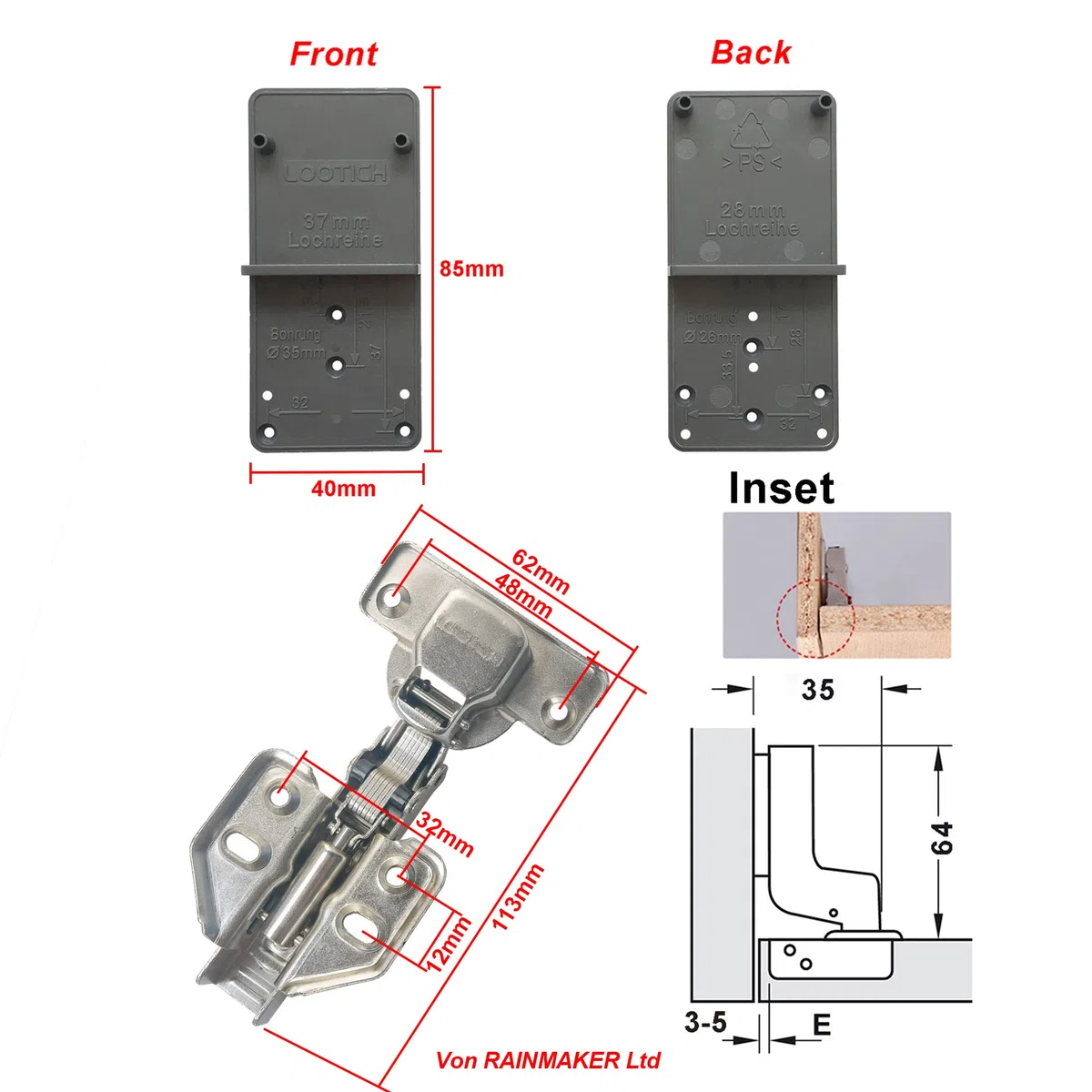 110 Grado Battuta Interna Cerniere per Porte con Ammortizzatore Integrato Chiusura Lenta Cucina Cerniera Armadio Porta per Ante Mobili Morbido Paracolpi 8 Pcs