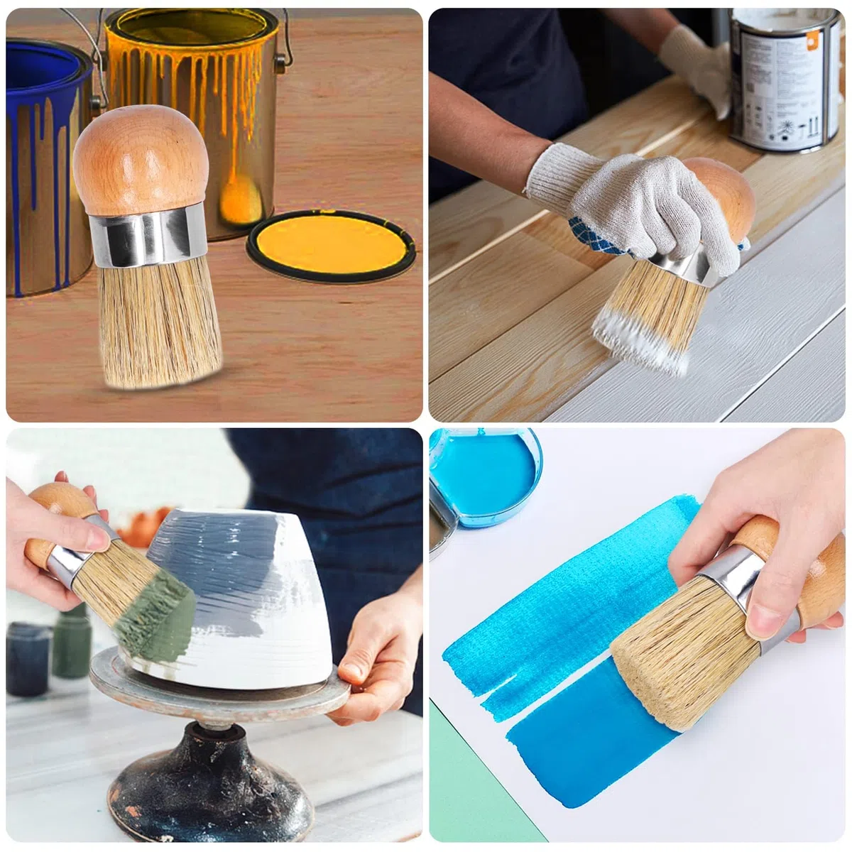 Pennello per Cera,Pennellessa Pittura Muri,Pennello per Stencil,Gesso Cera Pennello per Pittura a Cera Rotondi Vernice a Gesso Cera per Mobili,Pennelli per Pittura ad Acquerello ad Olio Acrilico