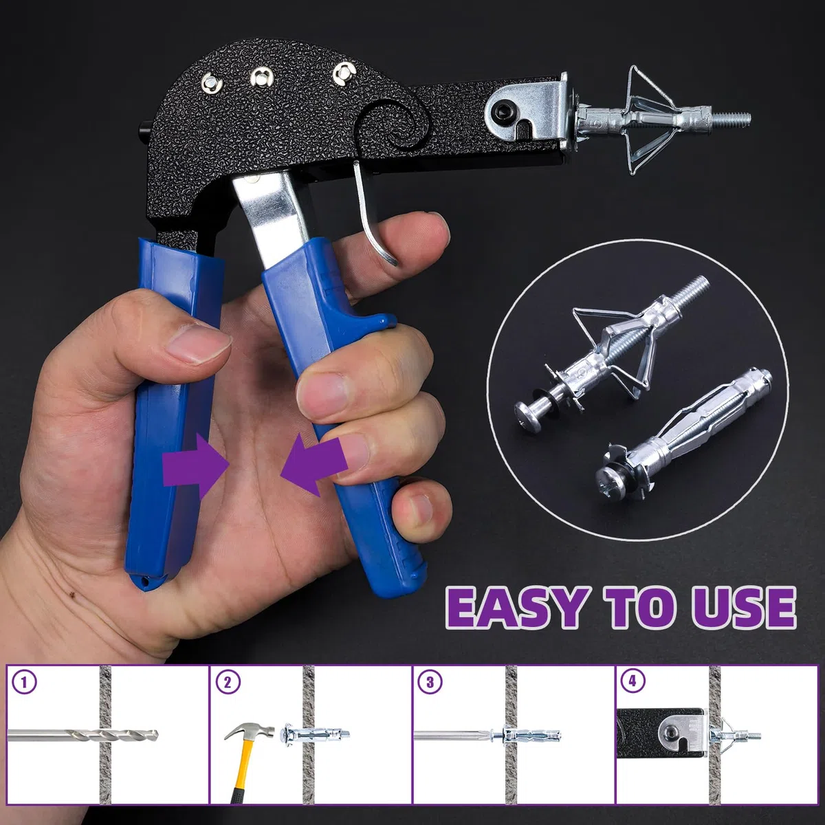Swpeet Kit di ancoraggio con bullone a levetta e cavo per appendere oggetti pesanti sul muro a secco 19Pcs 5Sizes M4 M5 M6 zincato acciaio al carbonio Cave Drive Wall Anchor con Wall Anchor