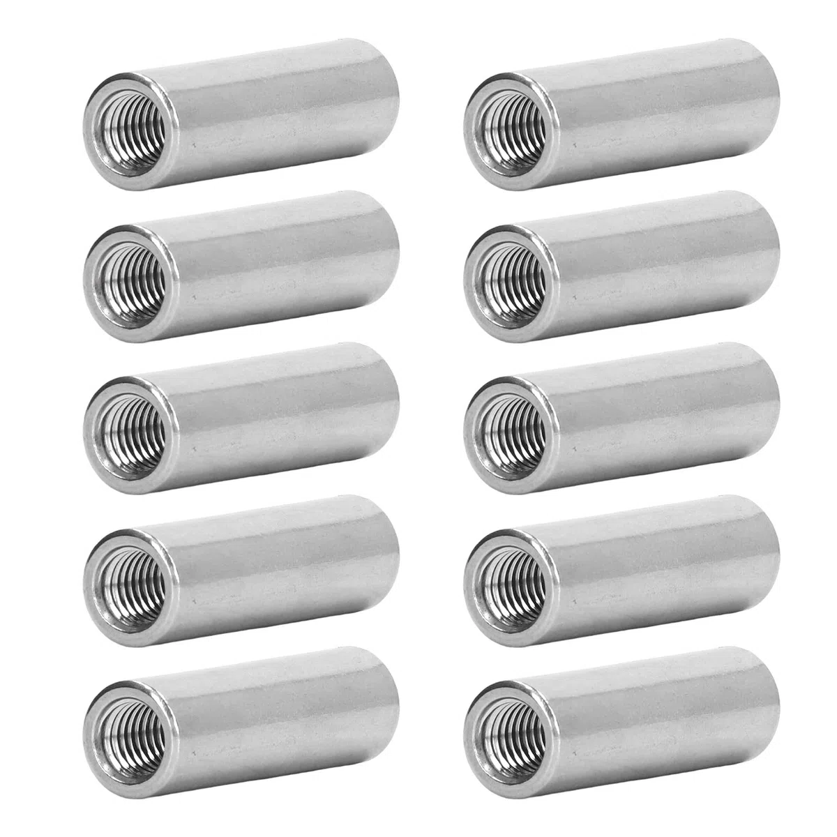 Confezione da 10 Dadi di Accoppiamento Tondi M8 X 1,25, Lunghezza 40 Mm, in Acciaio Inox 304, Filettatura Completa Femmina