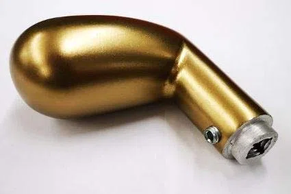 Mezza maniglia reversibile a forma di uovo con grano di fissaggio M6 finitura alluminio bronzato F4 con foro per quadro 8