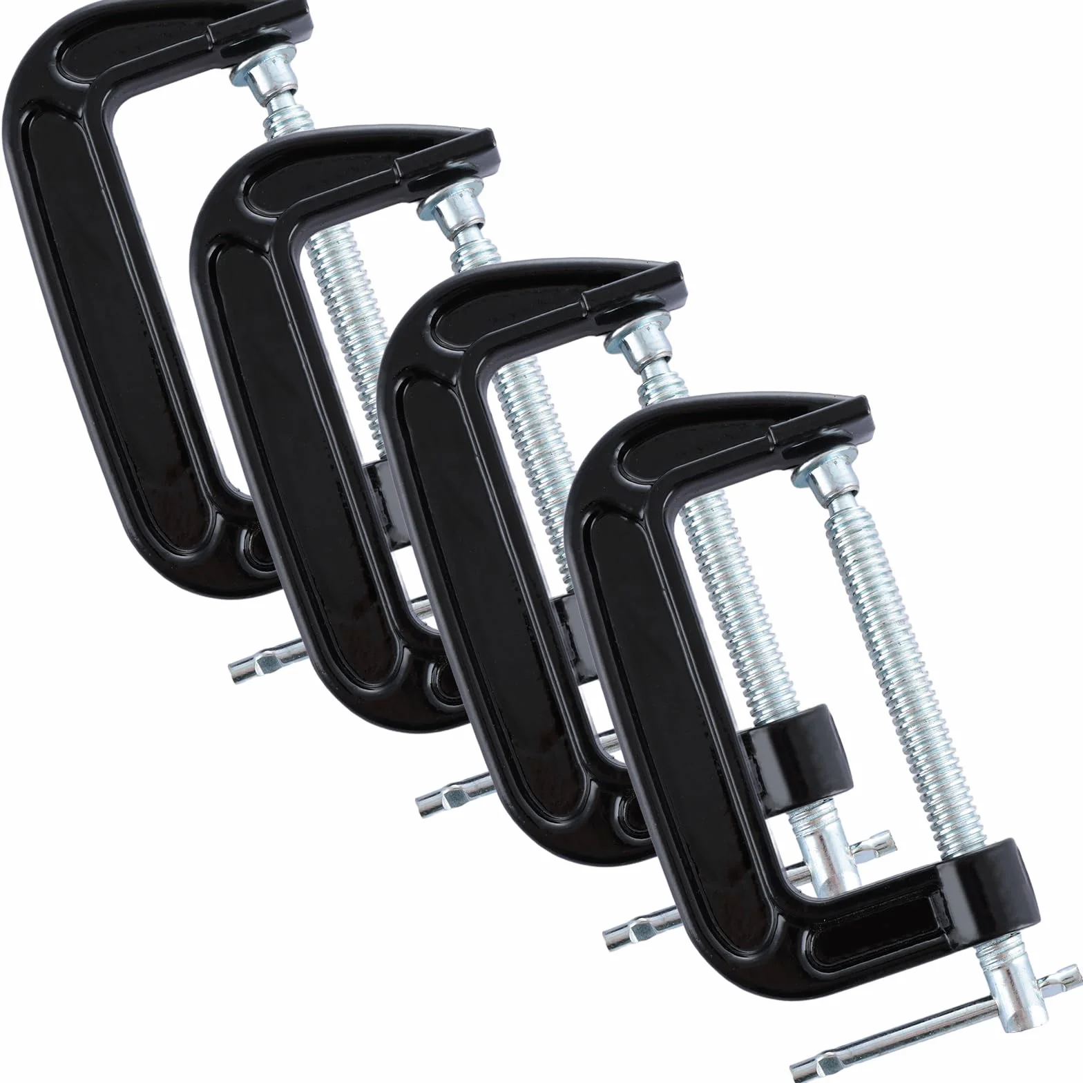 ASelected 4 morsetti a G, 105 mm, resistenti e resistenti, set di morsetti a C per la lavorazione del legno, saldatura, riparazione automobilistica, apertura ganasce da 10,2 cm (nero)