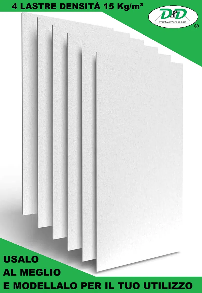 D. & D. Polistirolo (4 lastre H 2,5 cm) 100 cm x 50 cm, LASTRE POLISTIROLO MULTIUSO, EPS 80