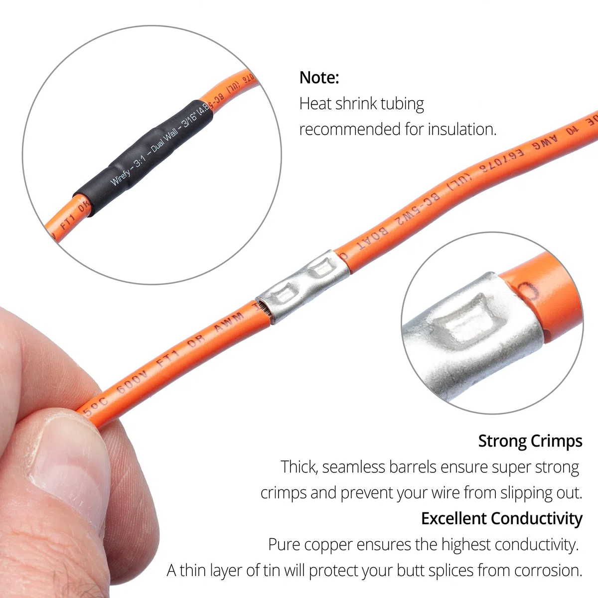 Wirefy 200 PZ Connettori Testa-Testa Non Isolati - Kit Capicorda Elettrici - Terminali Crimpare - 0,25-10 mm²
