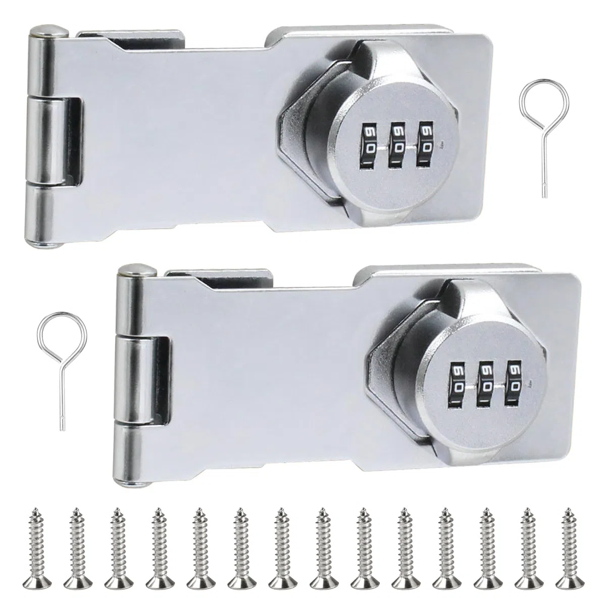 SPORWAY Set di 2 serrature combinate: serratura di sicurezza per armadio con codice crittografato 4,5 pollici 3 fori per armadietto, bagagli, armadi (argento)