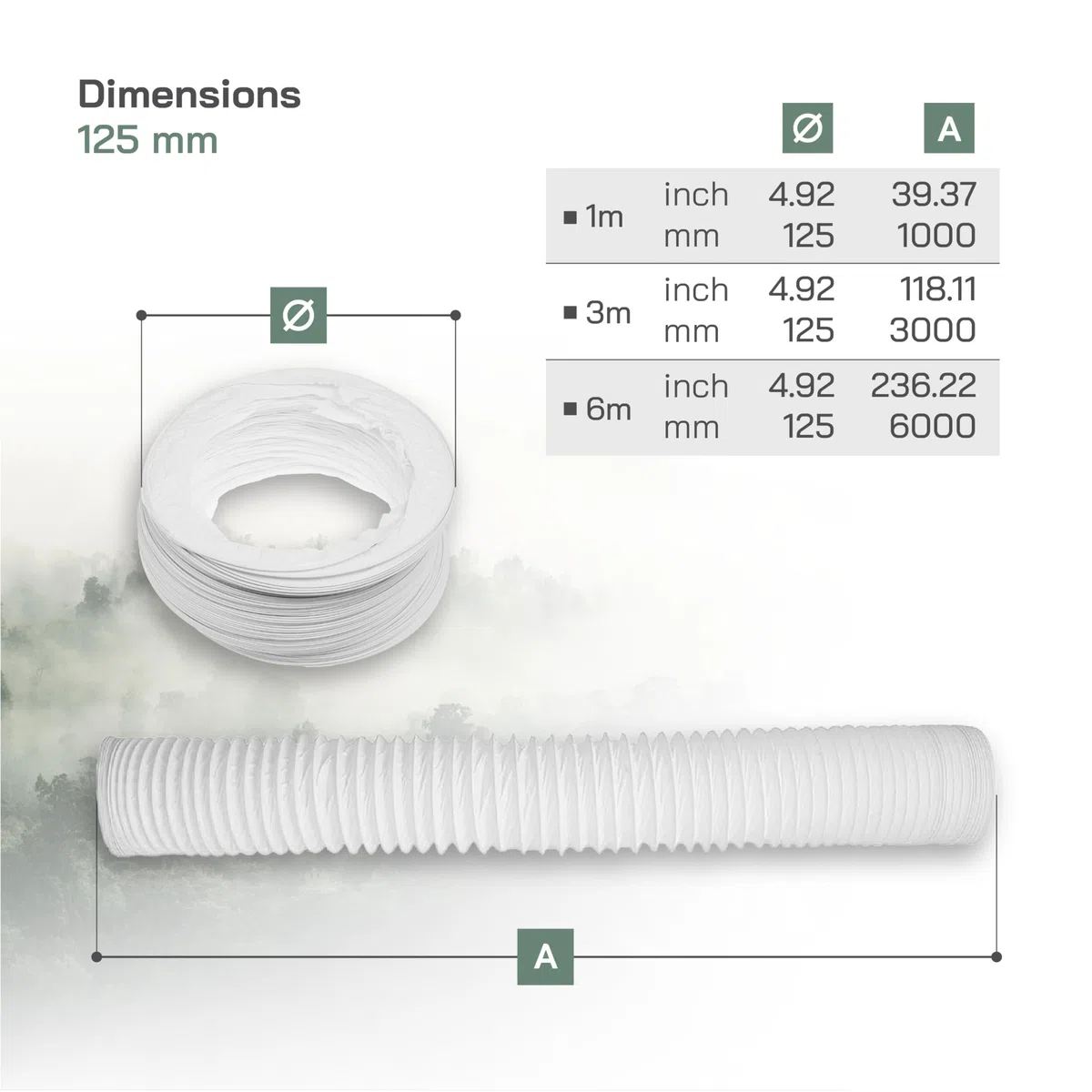 Vent Systems Tubo flessibile in PVC, diametro 125 mm, lunghezza 3 m, tubo di sfiato bianco lungo con struttura rinforzata in acciaio, per aria di scarico HVAC, asciugatrice, bagno, cucina, sistemi di