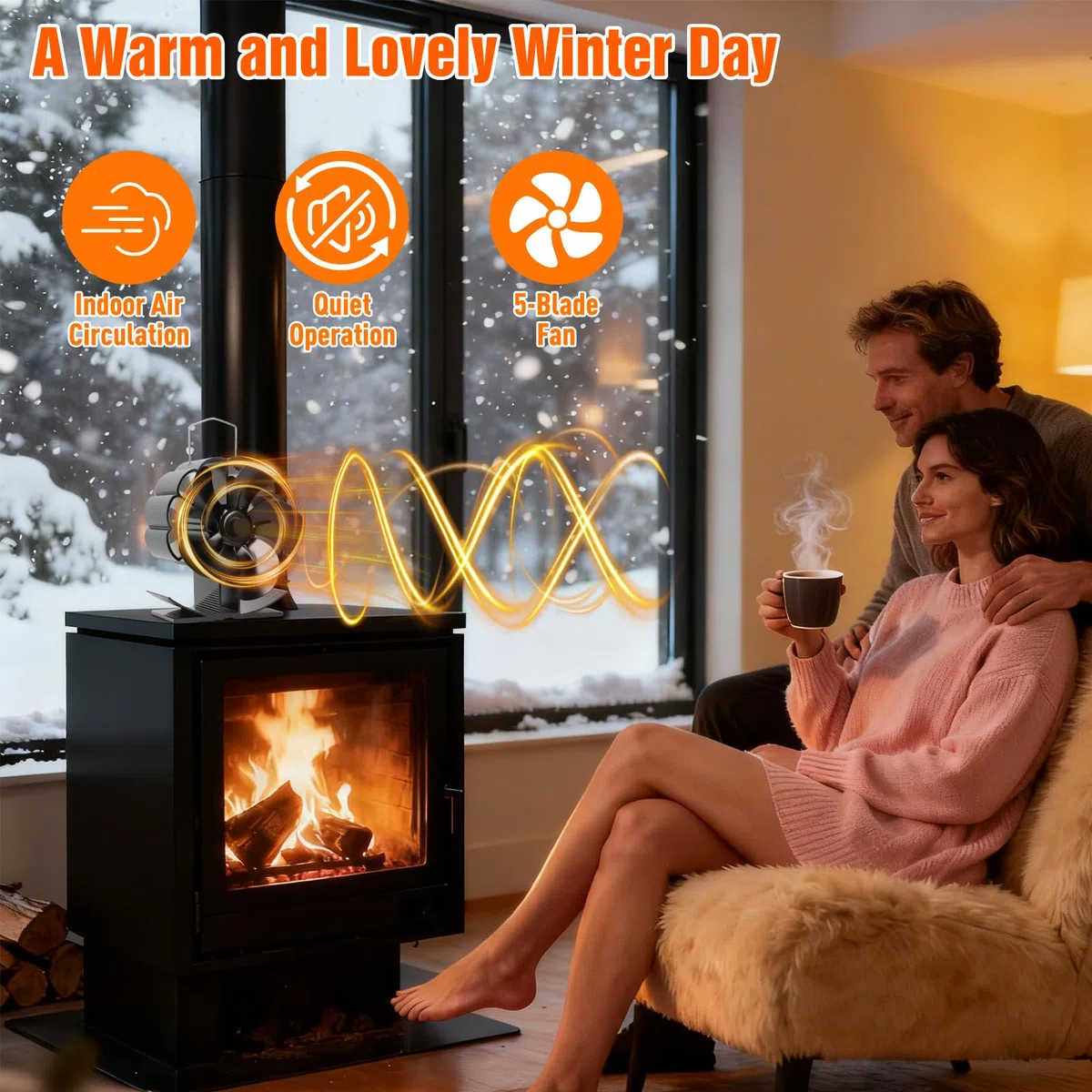 LURICO Ventilatore per Stufa a Legna, Ventilatore per Camino a 5 Foglie, Ventola Camino, Senza Corrente Silenziosa ed Efficiente e Risparmio Energetico Ventilatore per Stufe a Legna,Ceppi,Vamino,Stufa