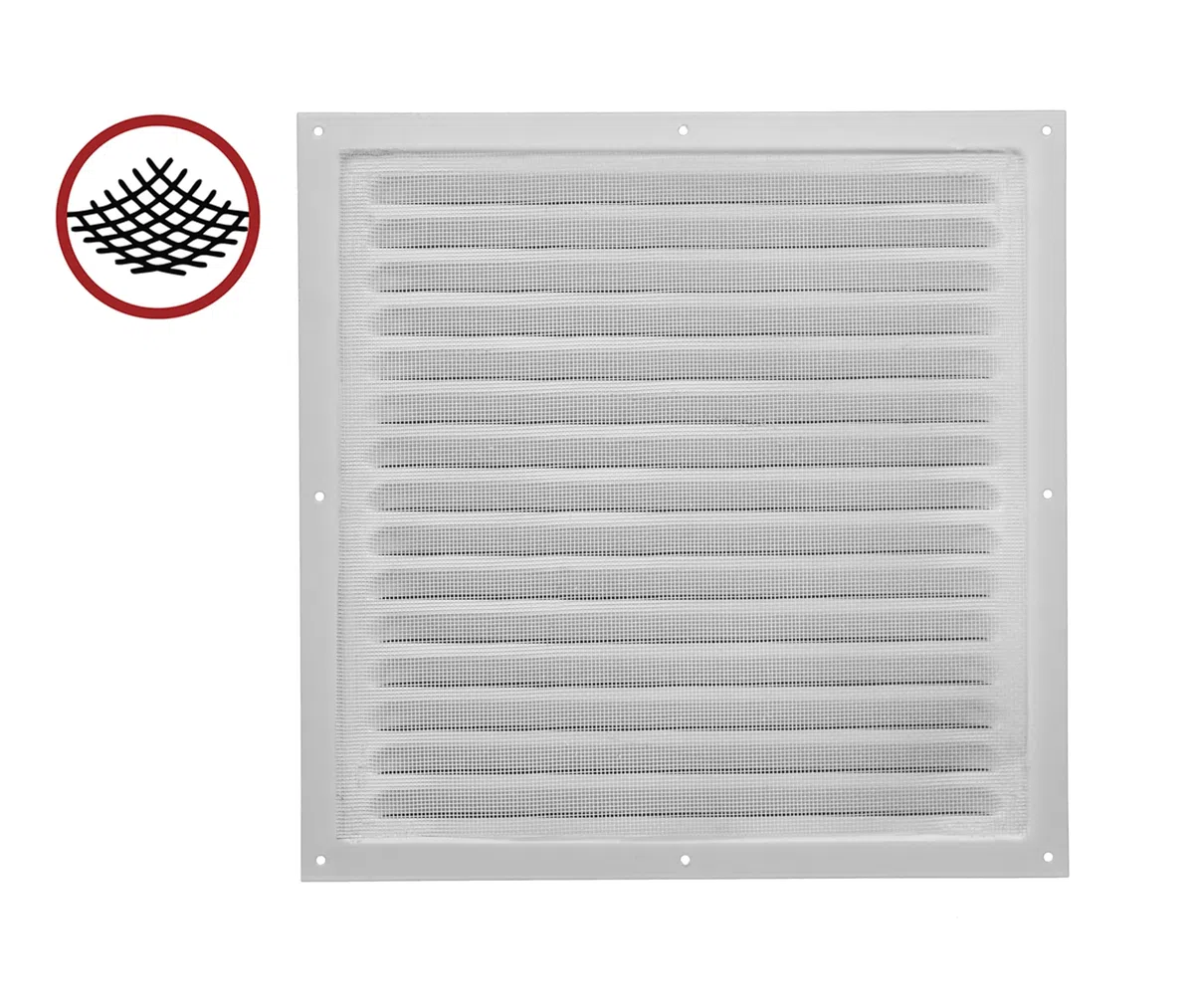 Griglia di Ventilazione Quadrata in Alluminio Verniciato RAL 9016 – Rete Protettiva Antinsetti – Presa d’Aria Interna ed Esterna – 30 x 30 cm – Colore Bianco.