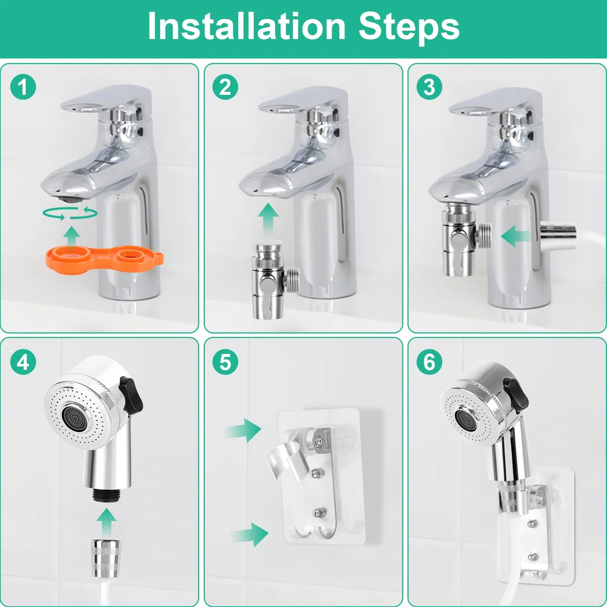 Doccetta per Lavandino, Doccino per Doccia, Soffione Doccia con 1.5m Tubo, Doccino per Bidet Bagno, Doccino Universale per Rubinetti, Perfetto per il Lavaggio dei Capelli, Animali, Cucina